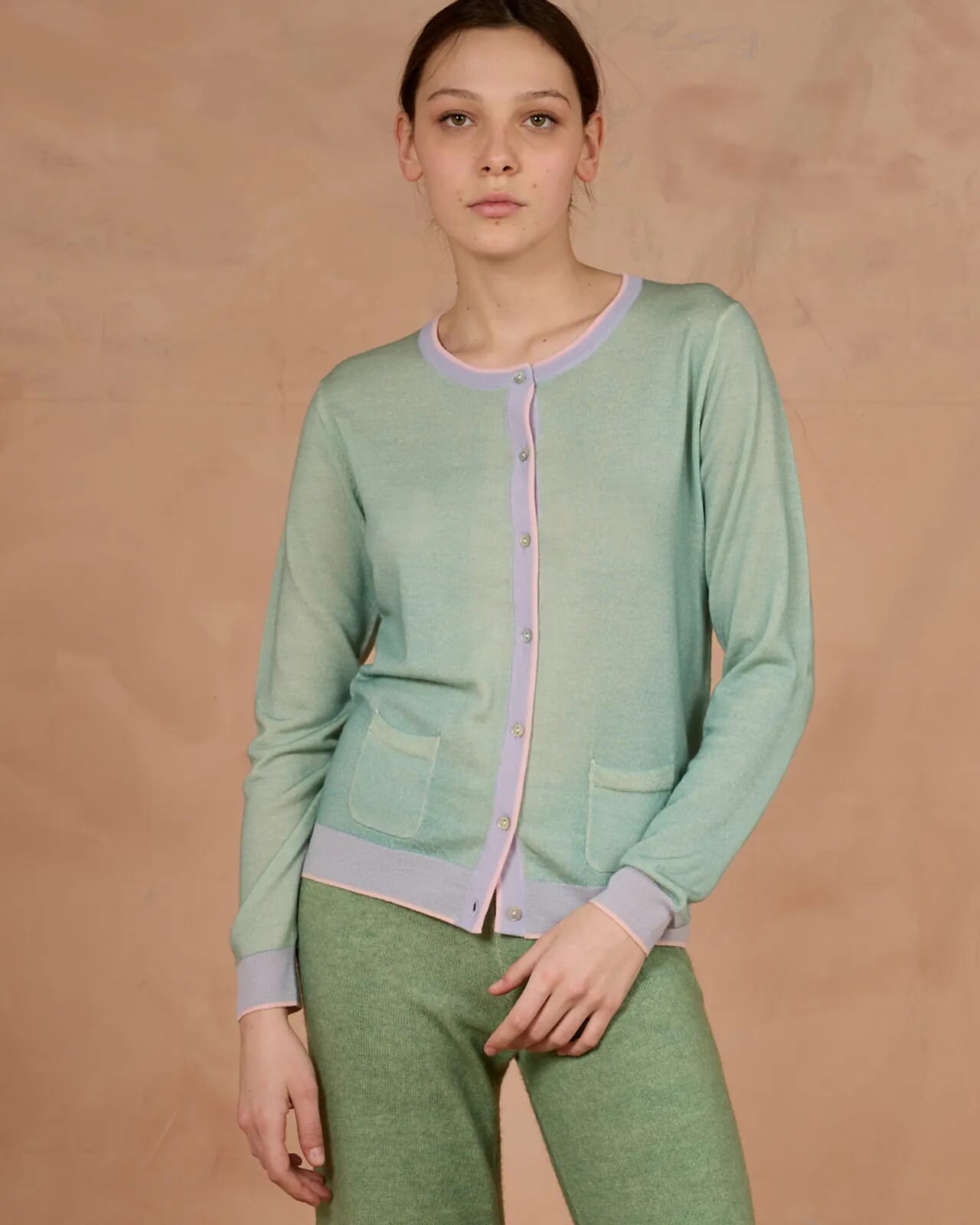 CONTRAST-EDGE PRINT CARDIGAN  WITH POCKETS COL. 015