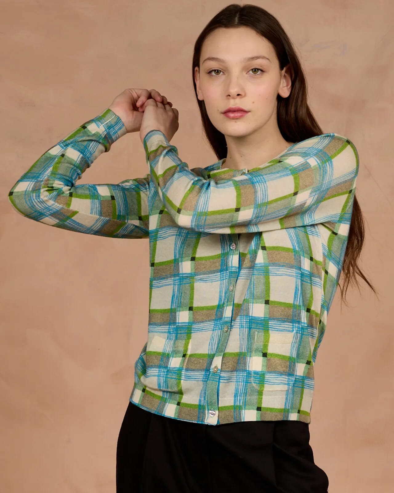 GEOMTRIC PRINT CARDIGAN WITH  POCKETS COL. 123