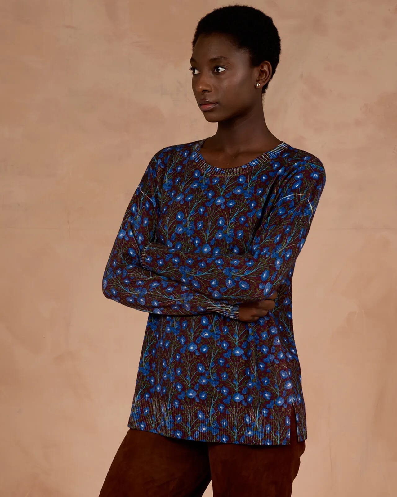 FLORAL PRINT BOAT NECK JUMPER  COL.164