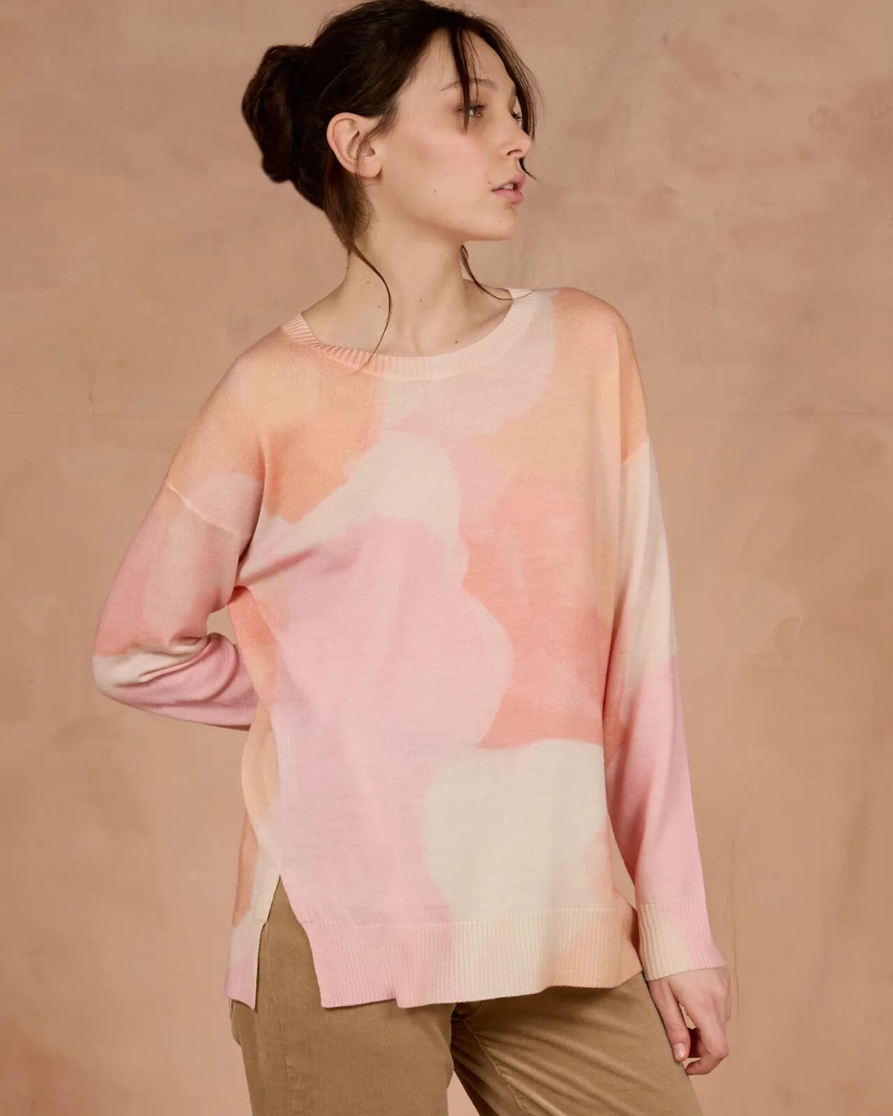 ABSTRACT PRINT BOAT NECK JUMPER COL.203