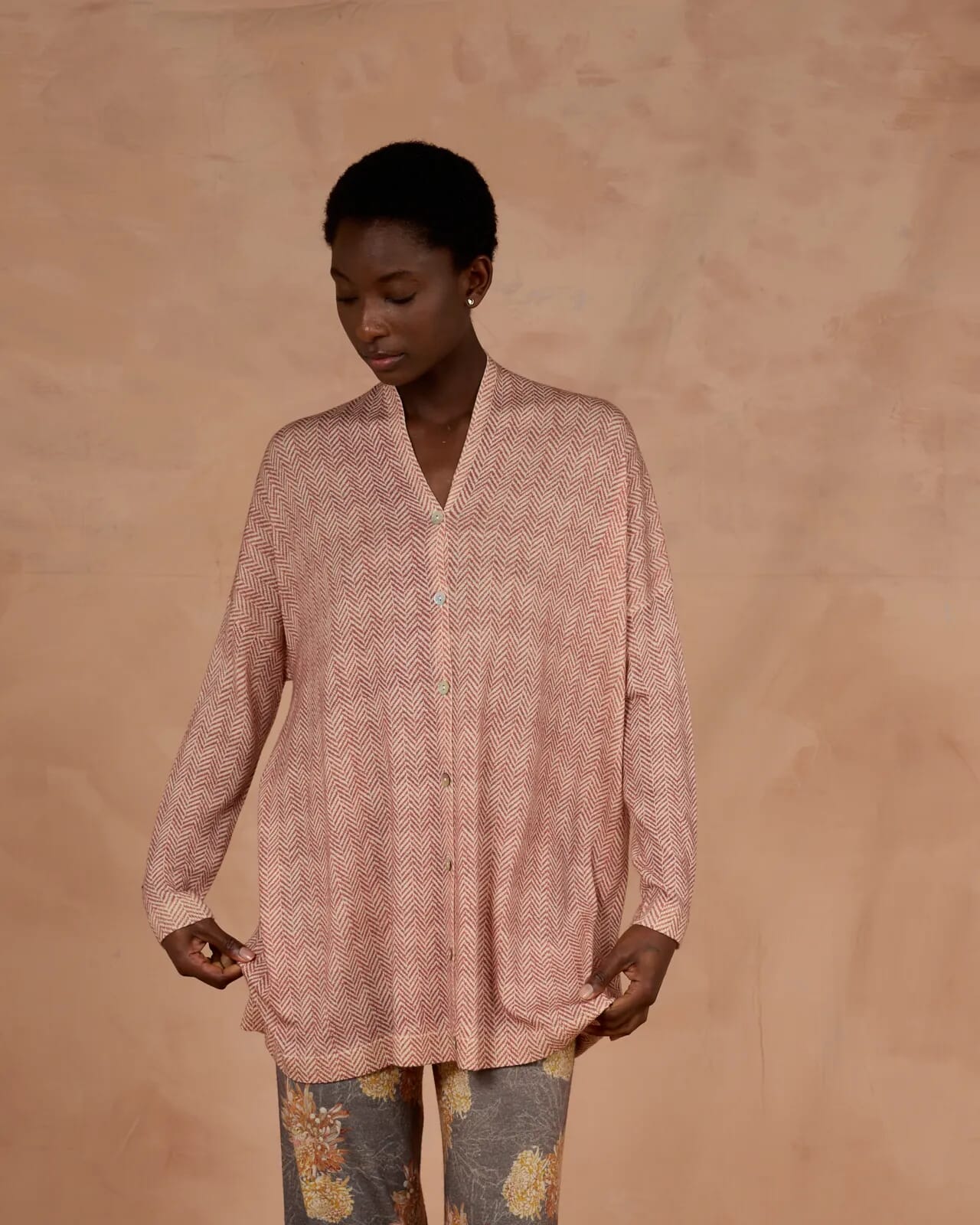 GEOMETRIC PRINT LOOSE-FIT CARDIGAN COL.185