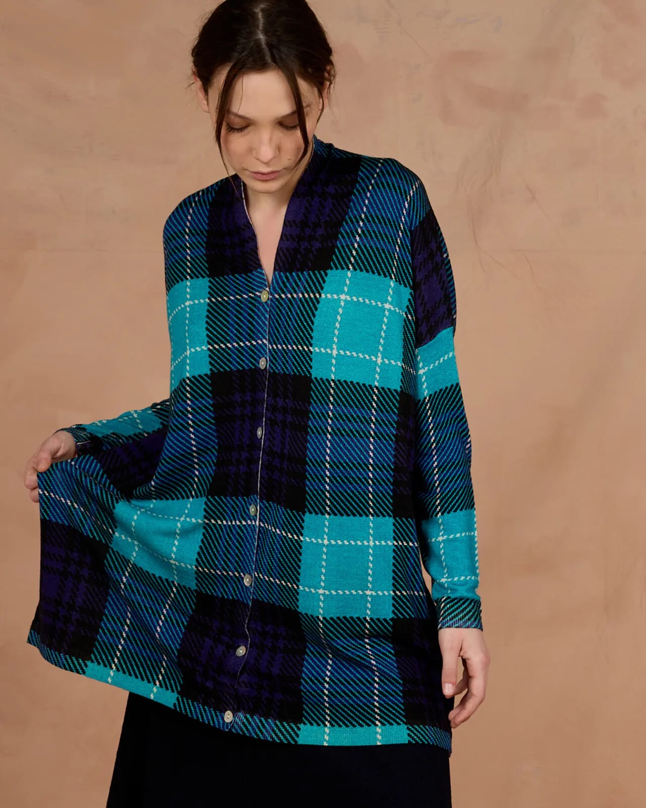 GEOMETRIC PRINT LOOSE-FIT CARDIGAN COL.223