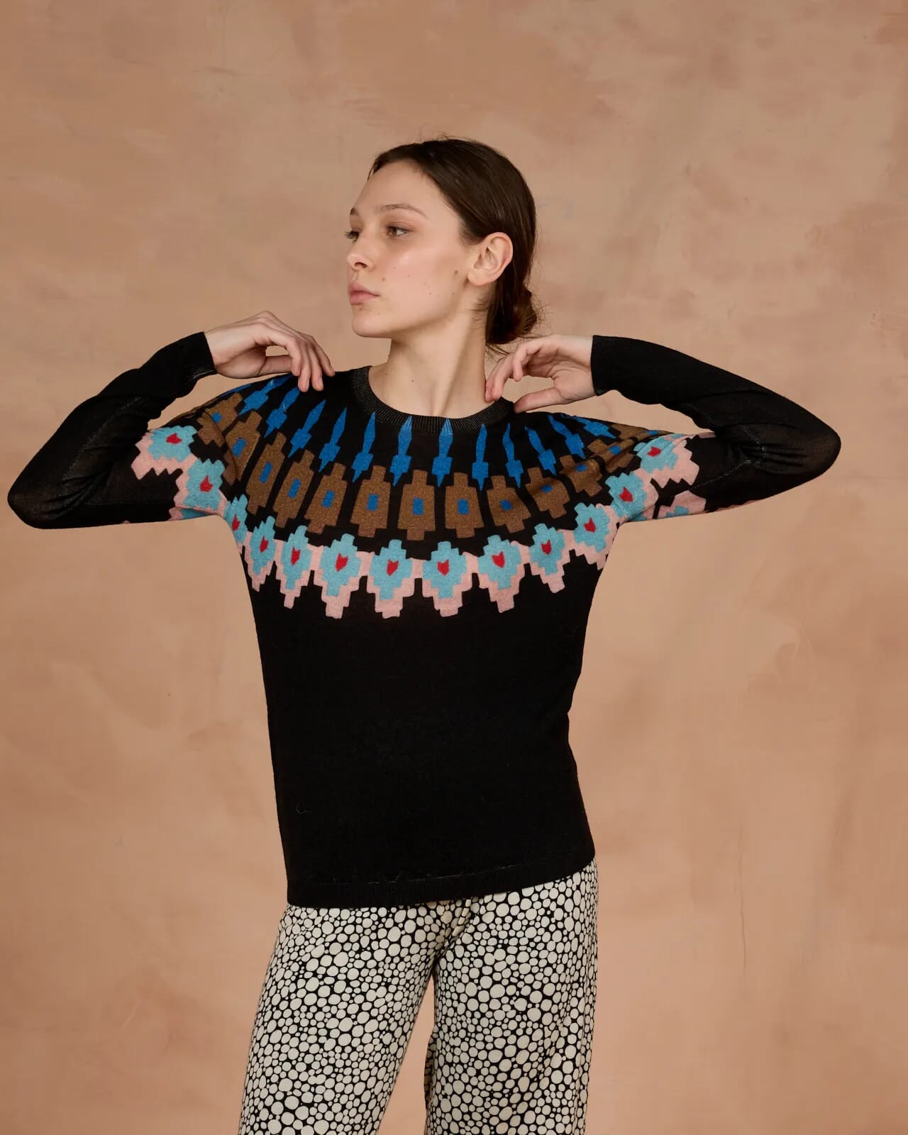 GEOMETRIC PRINT CREWNECK  JUMPER COL.140
