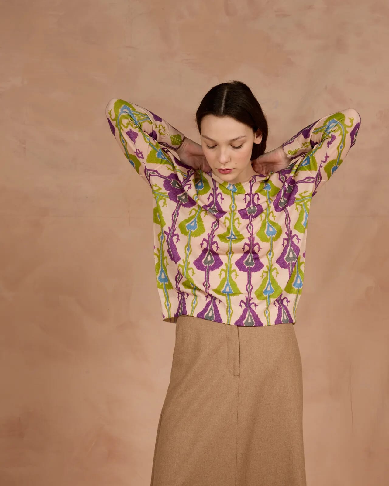 ABSTRACT PRINT BATWING V NECK  JUMPER COL. 152