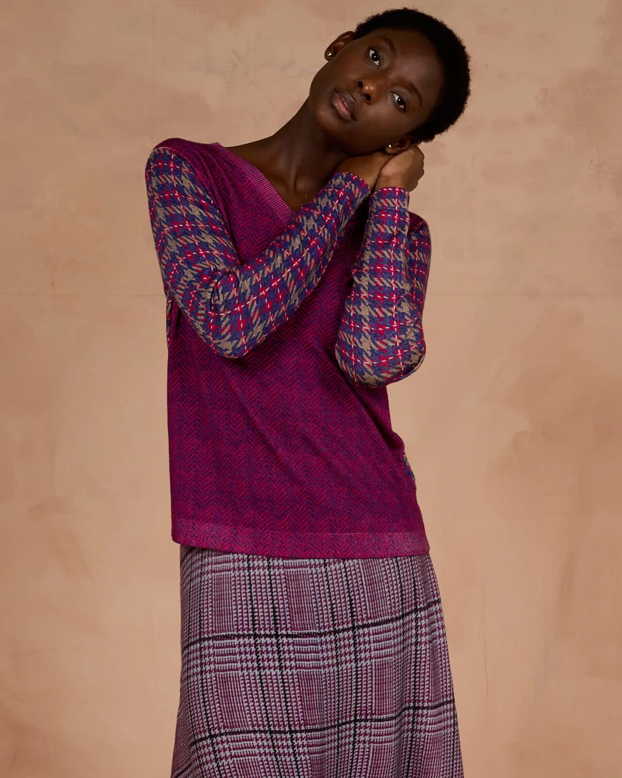 GEOMETRIC PRINTS DUPLEX V NECK  JUMPER COL.231