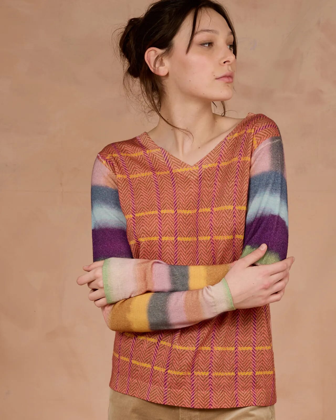 GEOMETRIC PRINTS DUPLEX V NECK  JUMPER COL.232