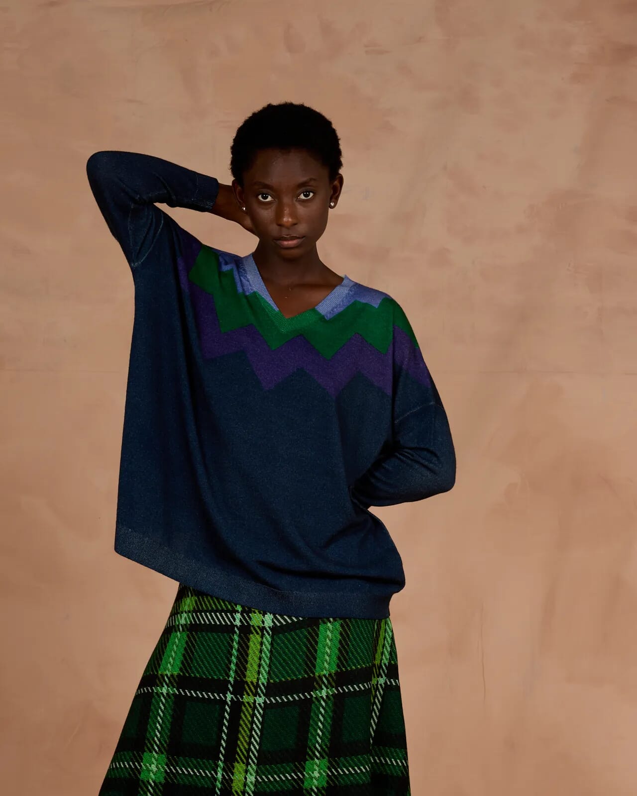 GEOMETRIC PRINT V NECK OVERSIZED JUMPER COL.180