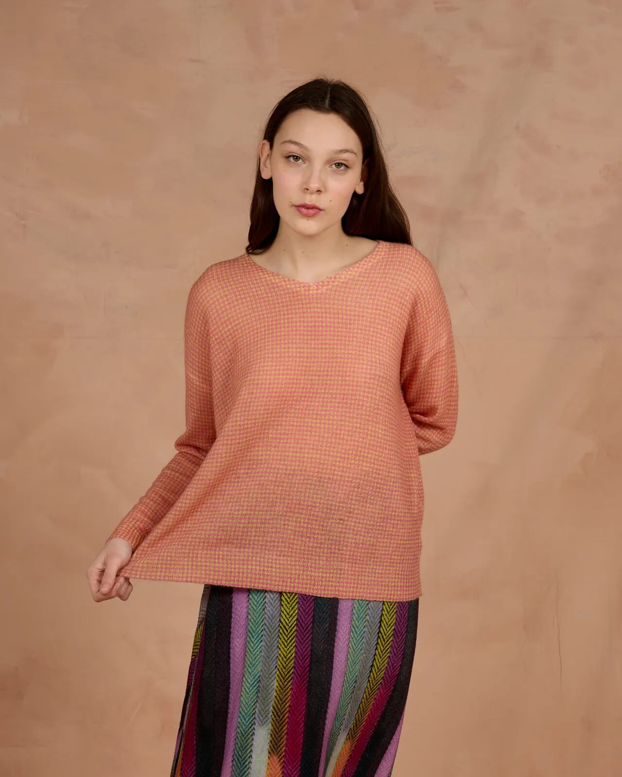 GEOMETRIC PRINT V NECK JUMPER  COL.185