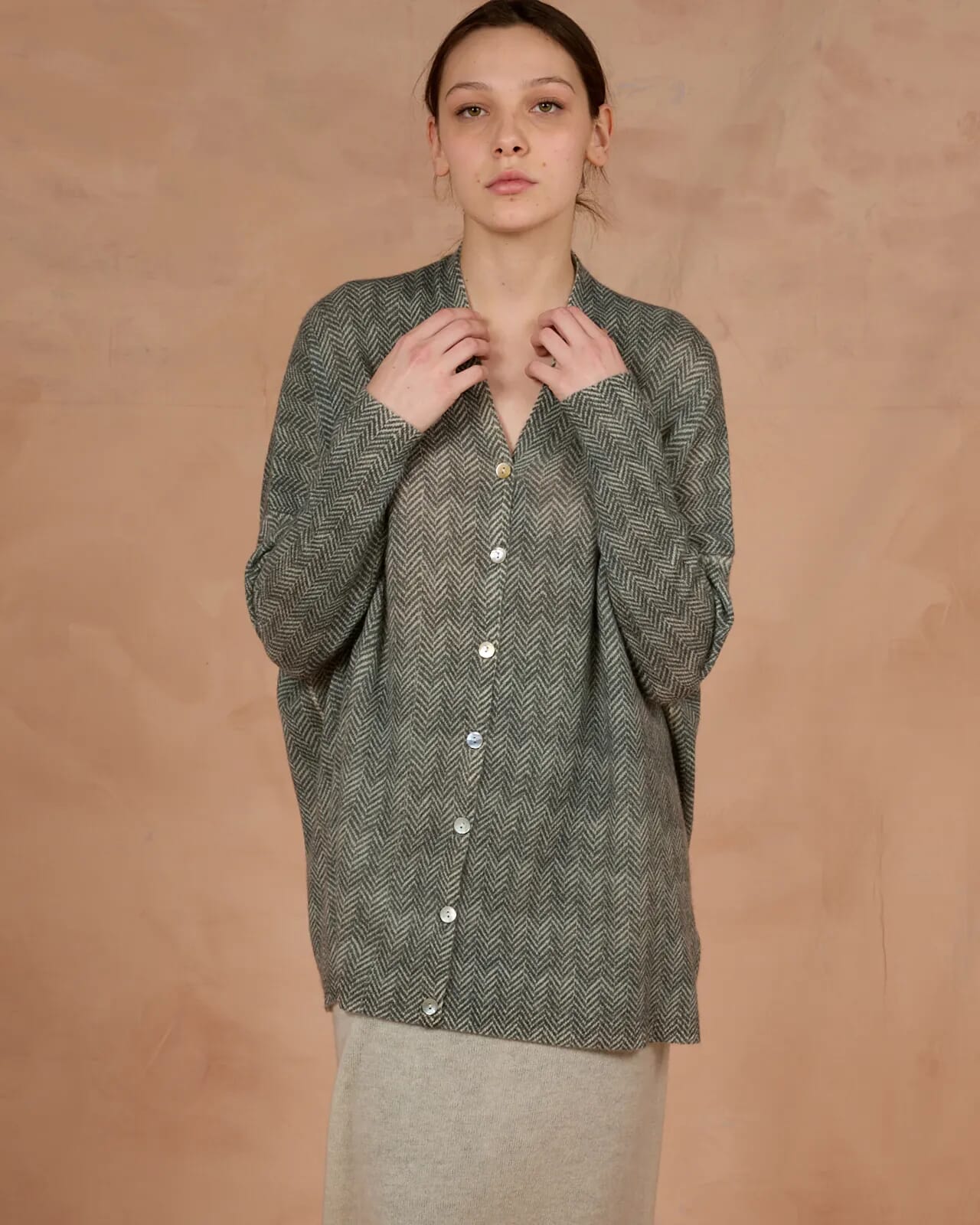 GEOMETRIC PRINT WIDE LONG CARDIGAN COL.183