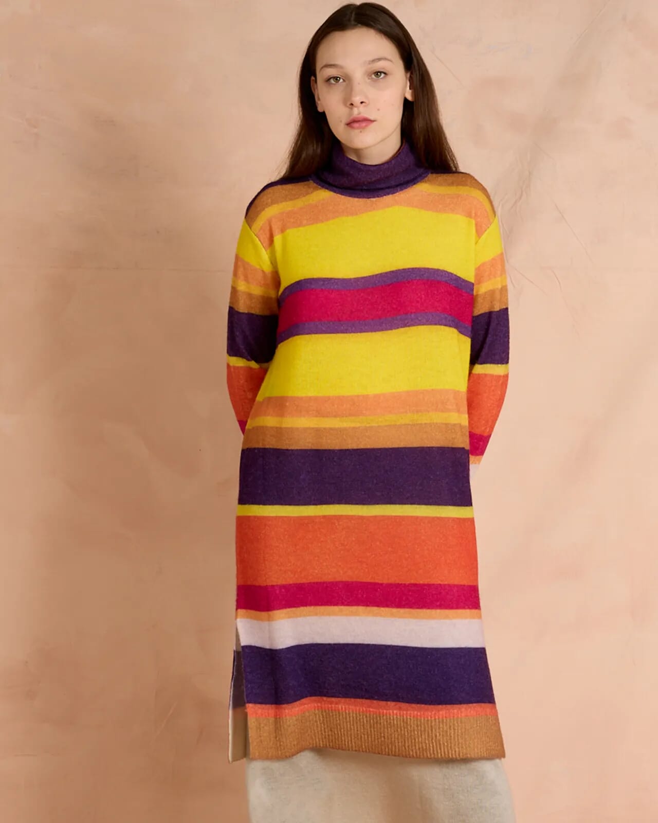 GEOMETRIC PRINT HIGH NECK MID  DRESS COL.125