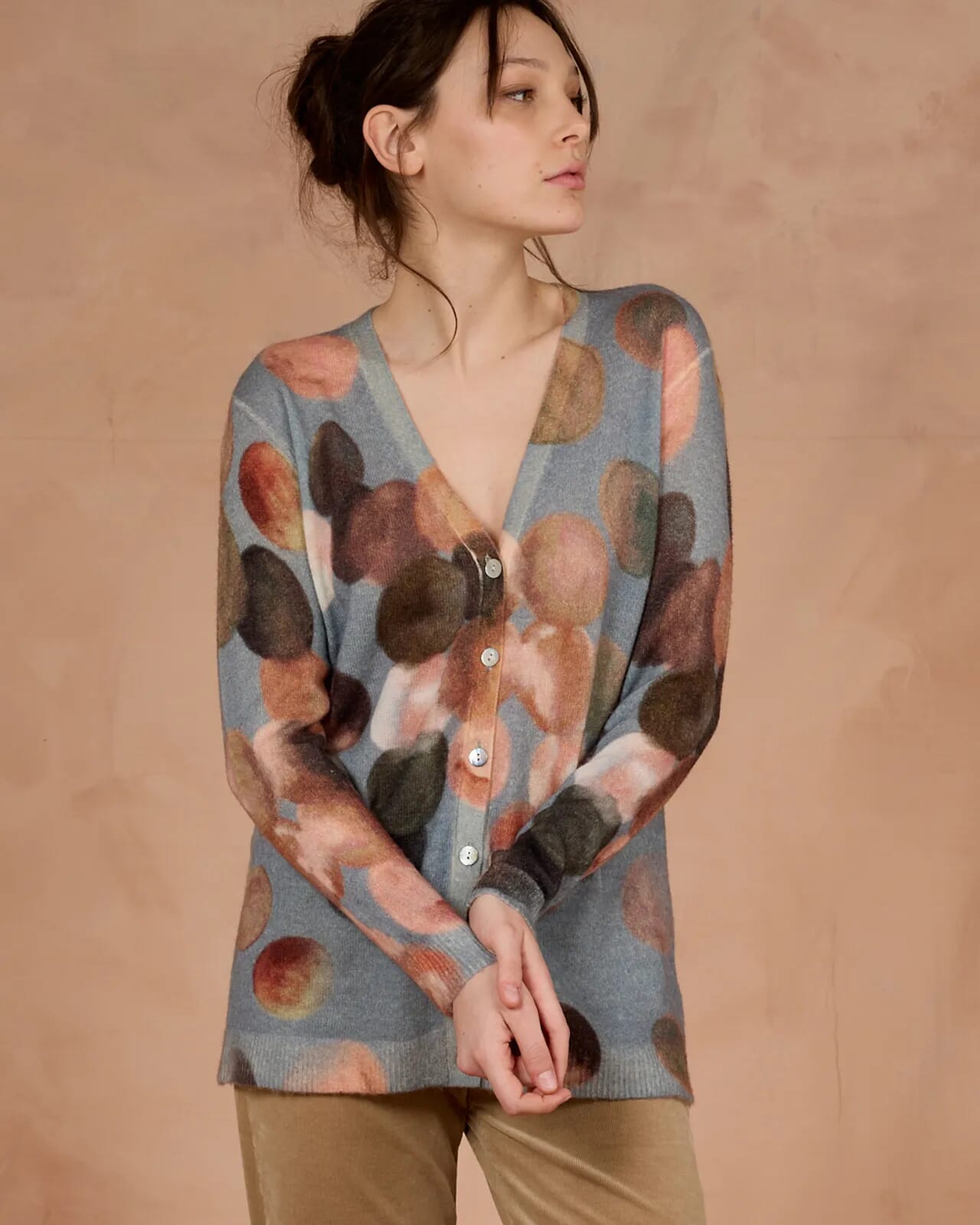 GEOMETRIC PRINT V NECK LONG  CARDIGAN COL.112