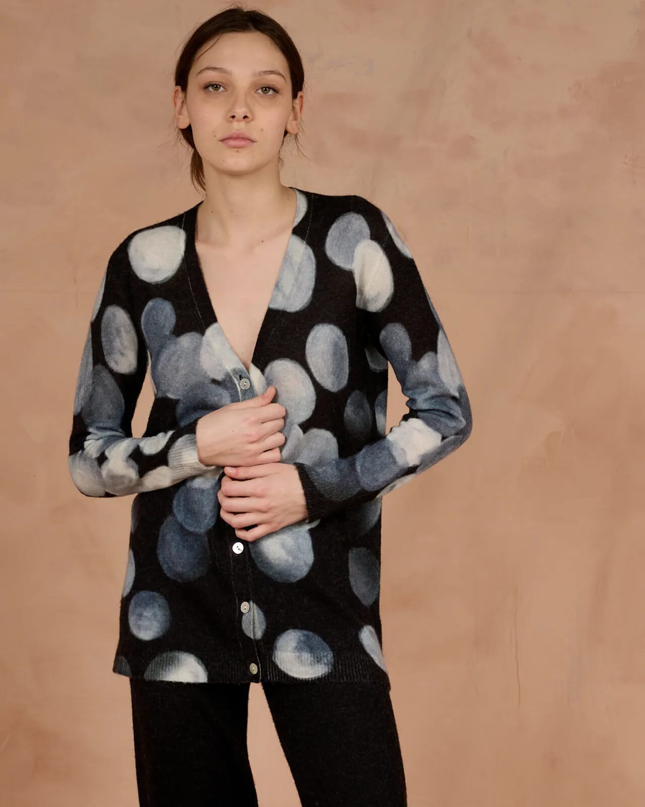 GEOMETRIC PRINT V NECK LONG  CARDIGAN COL.114