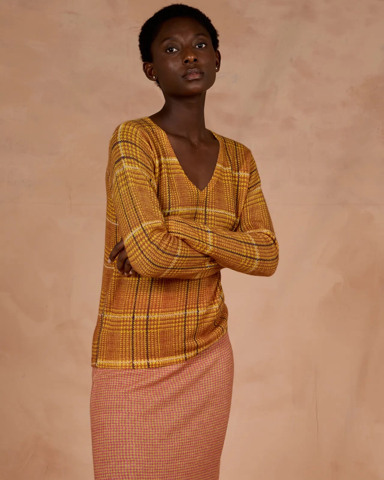 GEOMETRIC PRINT V NECK JUMPER  COL.109