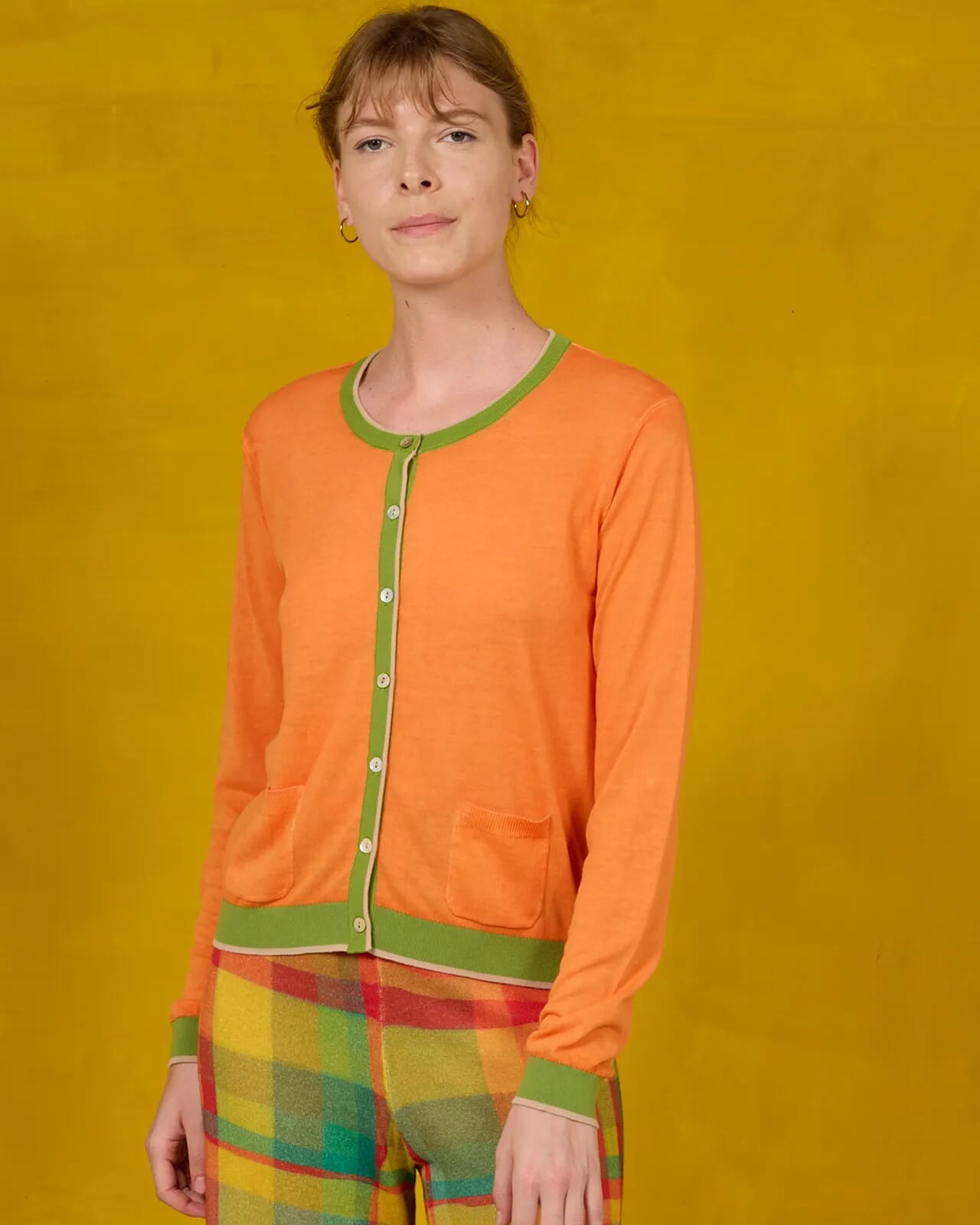 CONTRAST-EDGE PRINT CARDIGAN  WITH POCKETS COL. 018