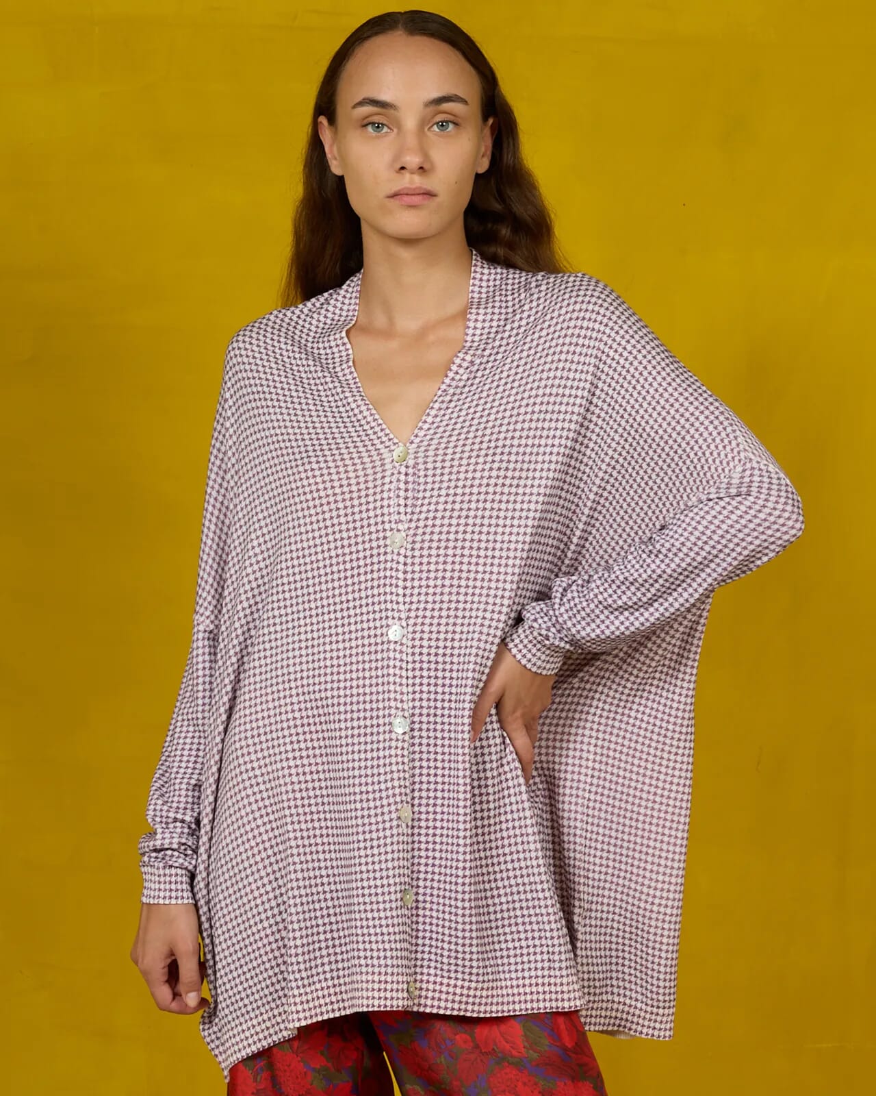 GEOMETRIC PRINT LOOSE-FIT CARDIGAN COL.322