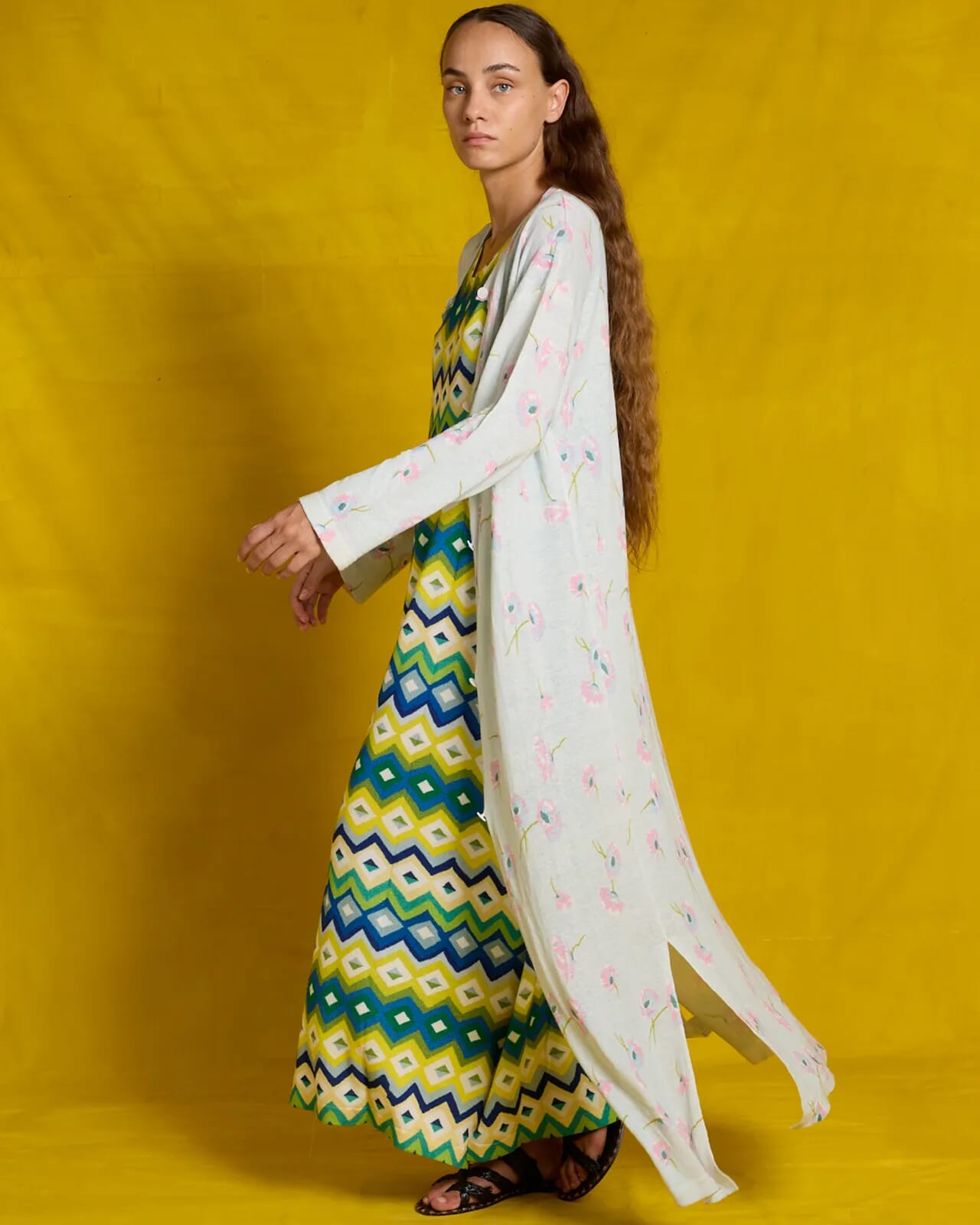 FLORAL PRINT LONG CARDIGAN  JACKET COL.347