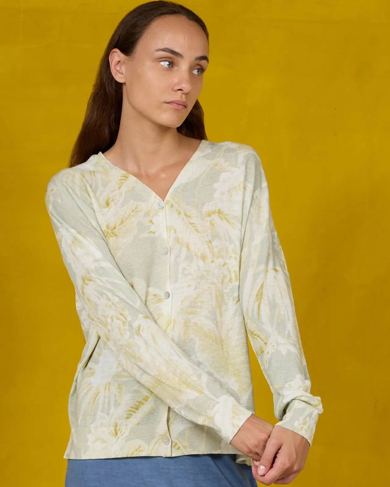 FLORAL PRINT V NECK CARDIGAN  COL.341