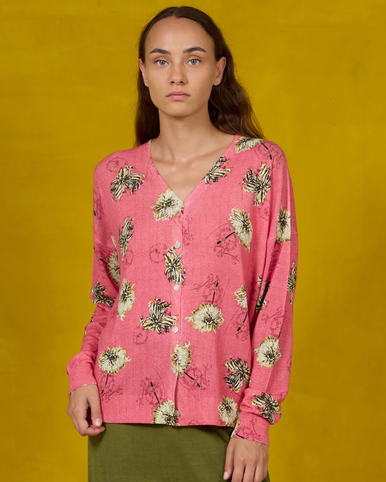 FLORAL PRINT V NECK CARDIGAN  COL.392