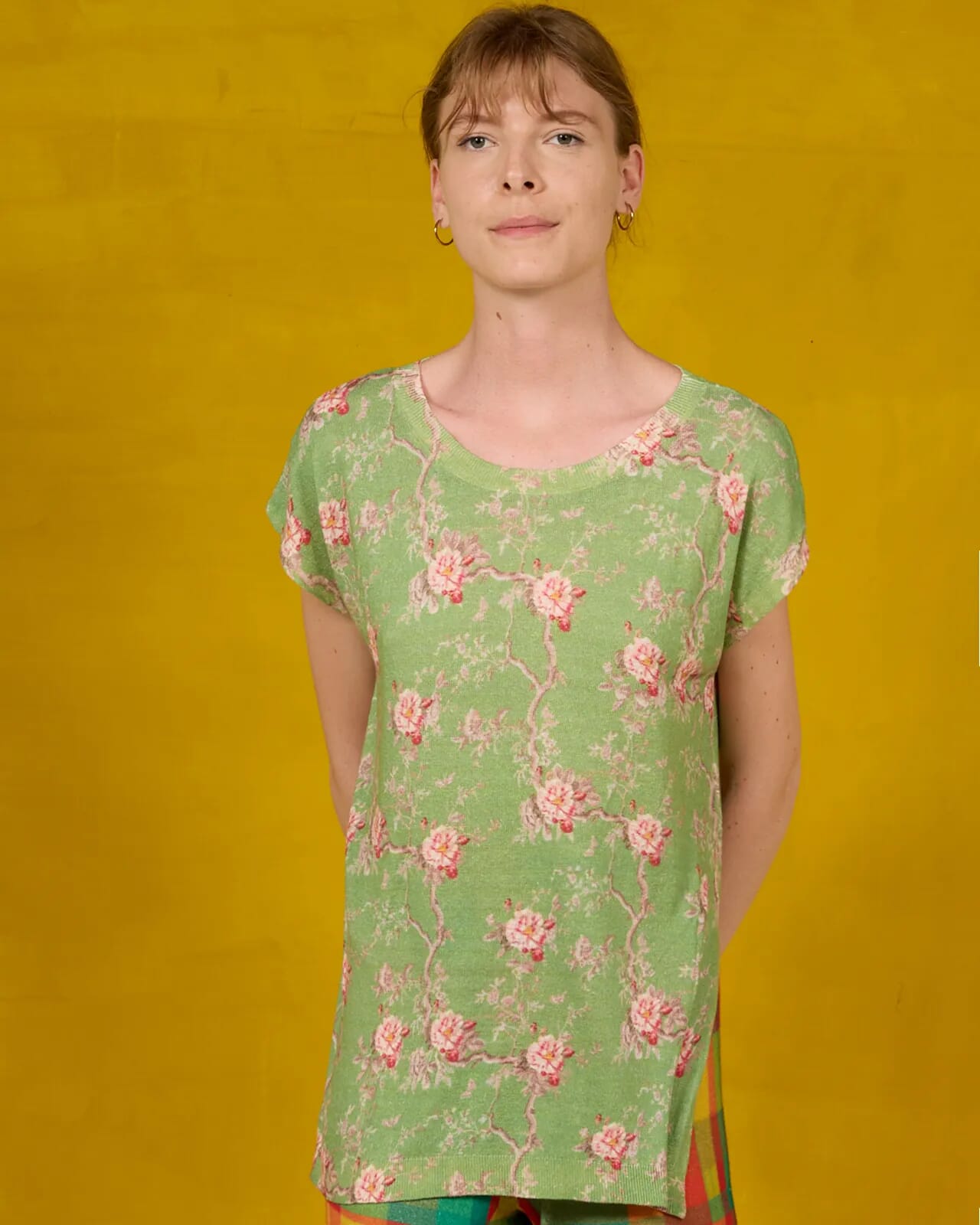 FLORAL PRINT BOAT NECK TOP  COL.325