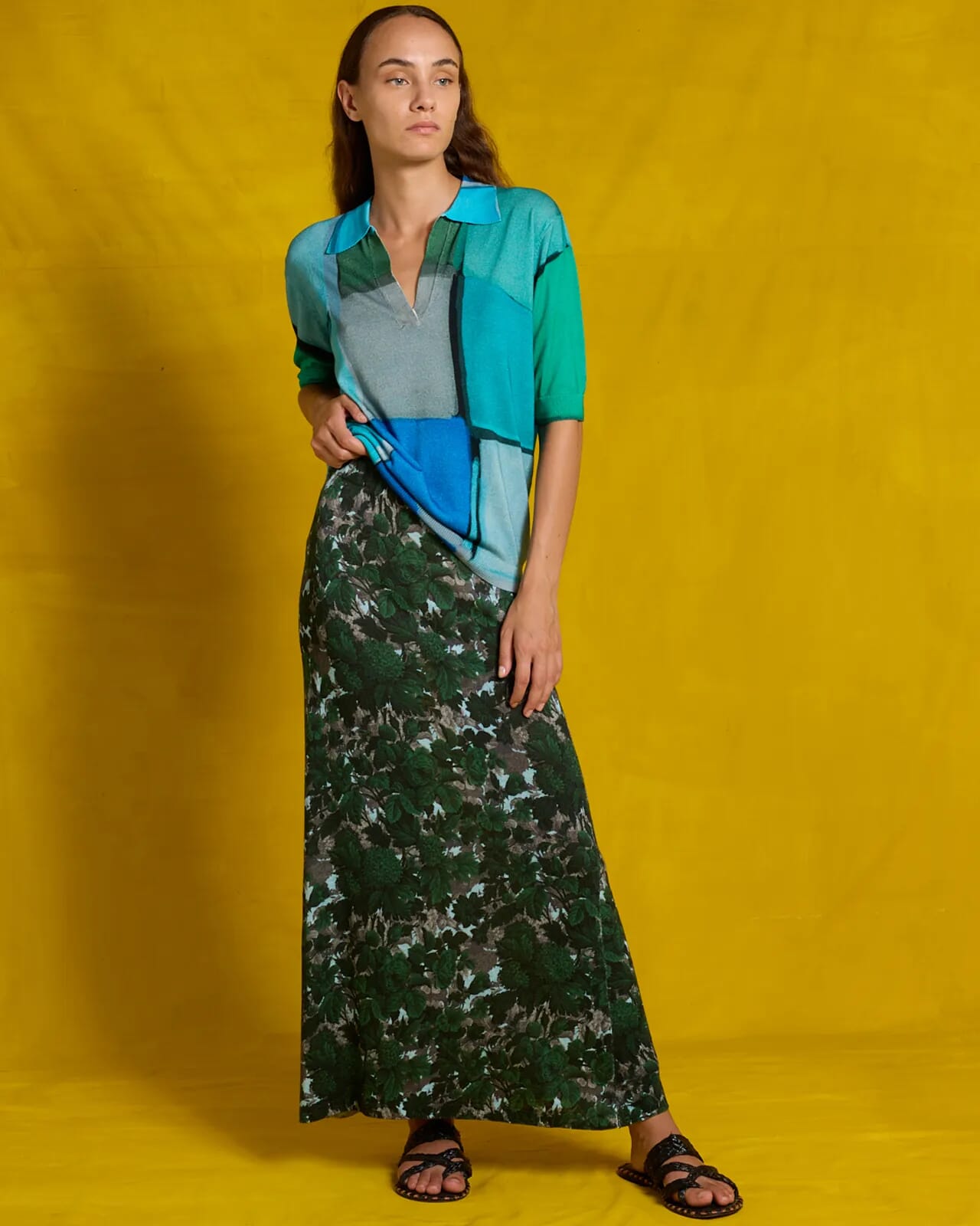 FLORAL PRINT LONG SKIRT COL.358