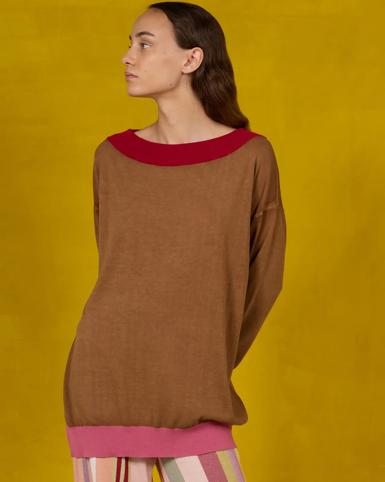 SOLID COLOUR PRINT BOAT NECK  JUMPER COL.015