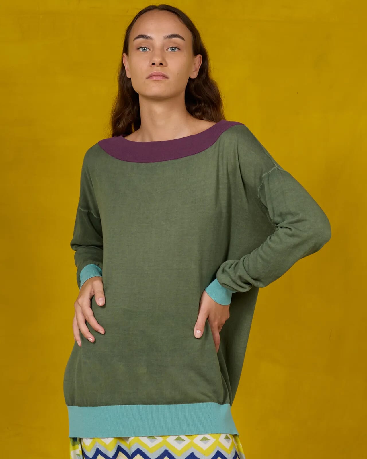 SOLID COLOUR PRINT BOAT NECK  JUMPER COL.031