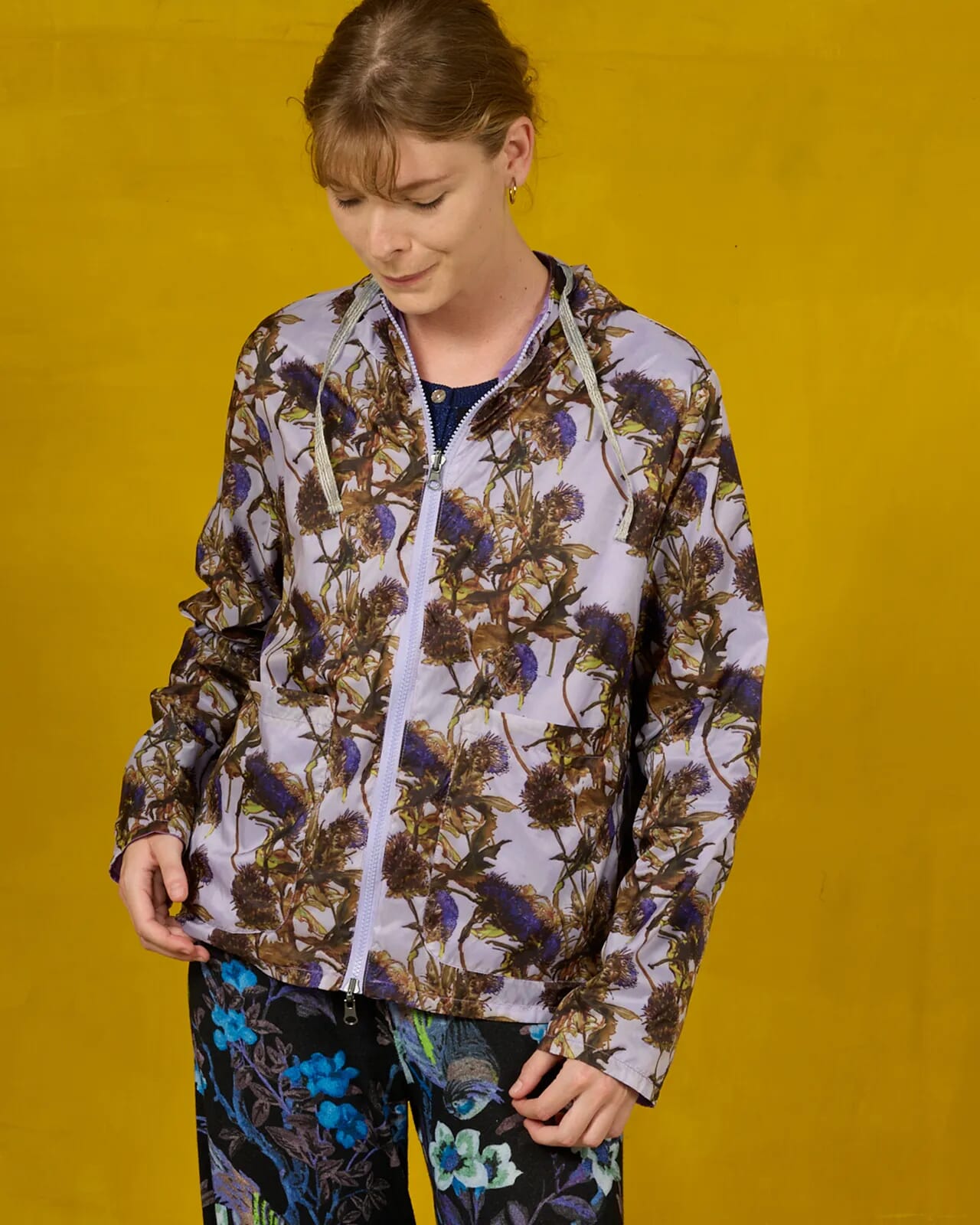 FLORAL PRINT REVERSIBLE RAIN  JACKET COL.455
