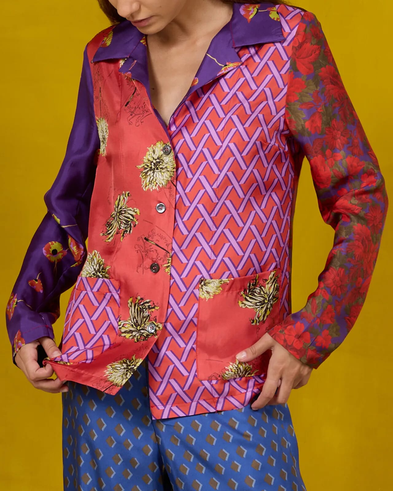 FLORAL AND GEOMETRIC PRINT  JACKET WITH POCKETS COL.460