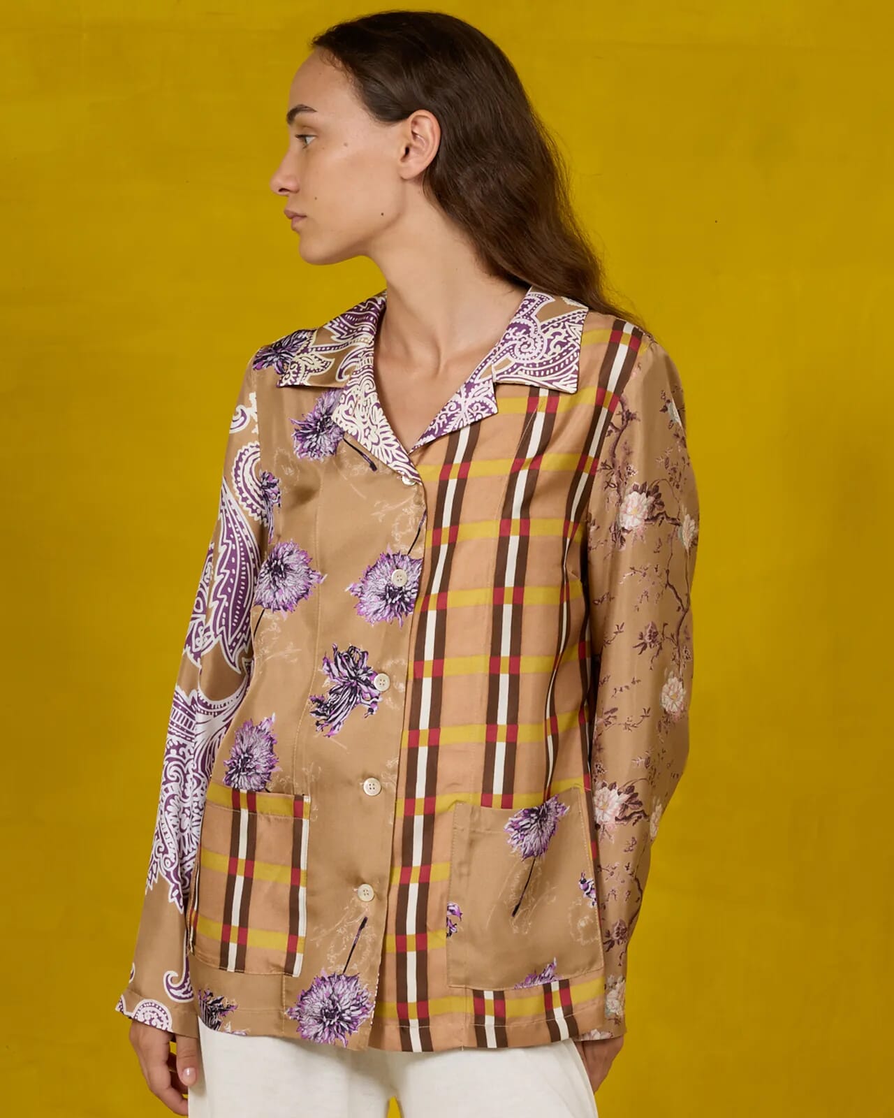 FLORAL AND GEOMETRIC PRINT  JACKET WITH POCKETS COL.461