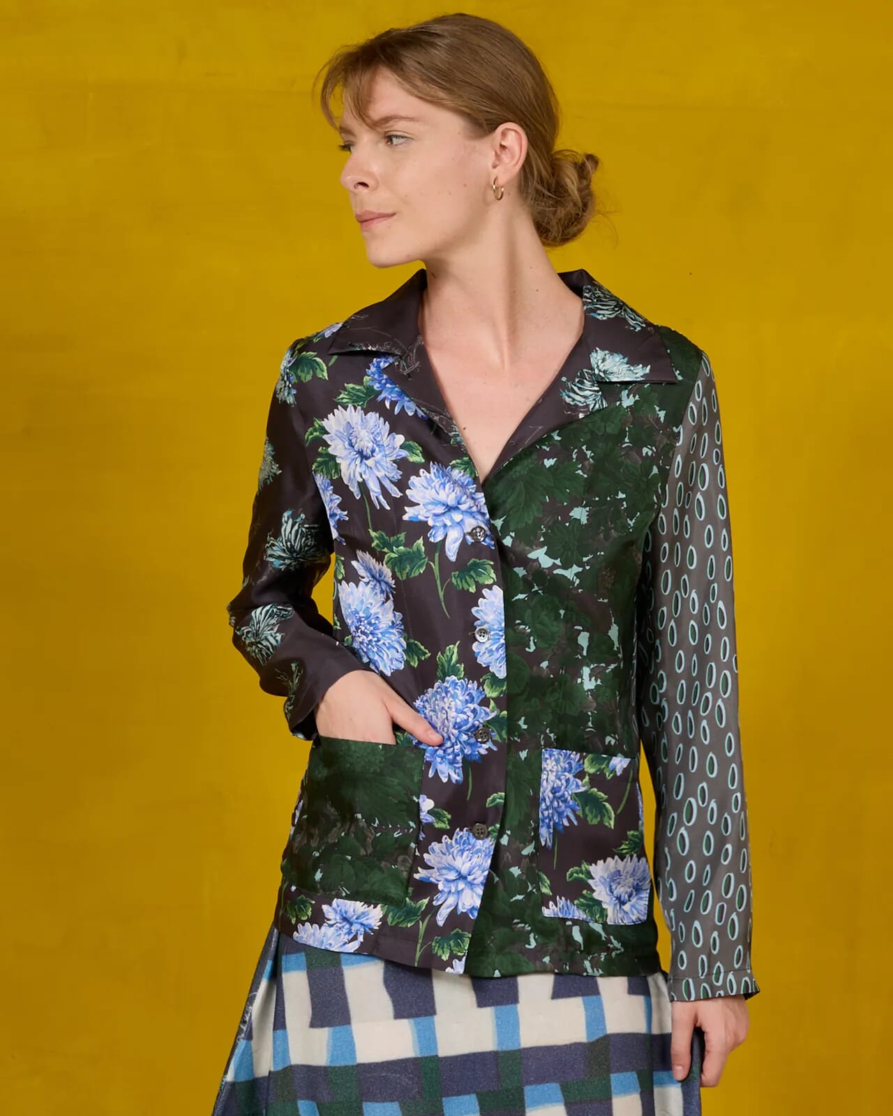 FLORAL AND GEOMETRIC PRINT  JACKET WITH POCKETS COL.463