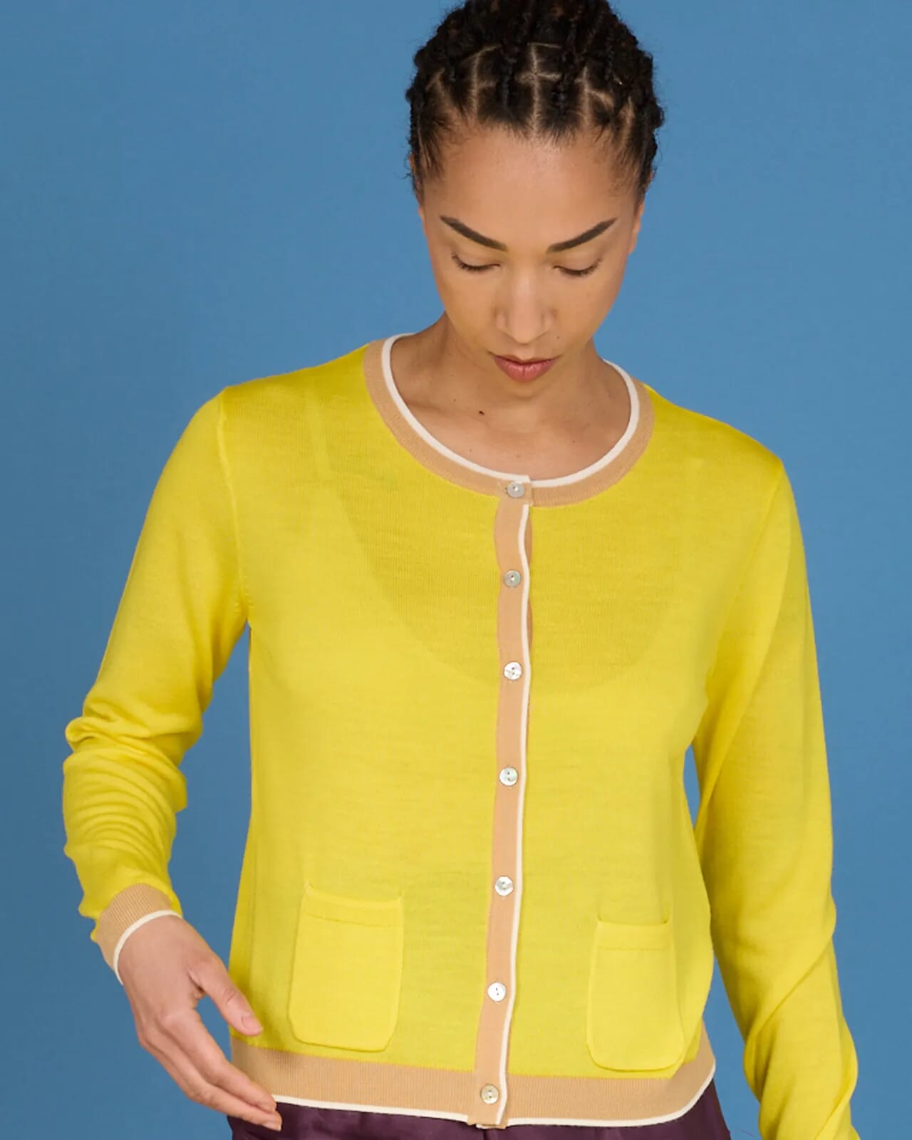 CONTRAST-EDGE PRINT CARDIGAN WITH POCKETS COL. 016