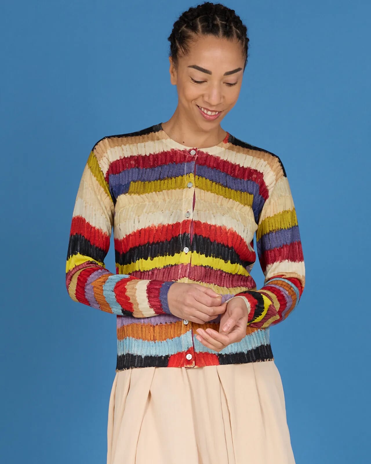 GEOMETRIC PRINT CREWNECK CARDIGAN COL. 223