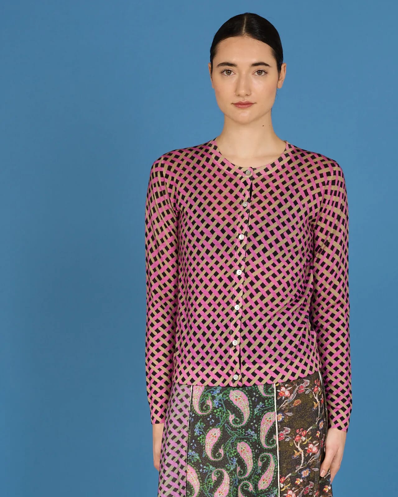 GEOMETRIC PRINT CREWNECK CARDIGAN COL. 242