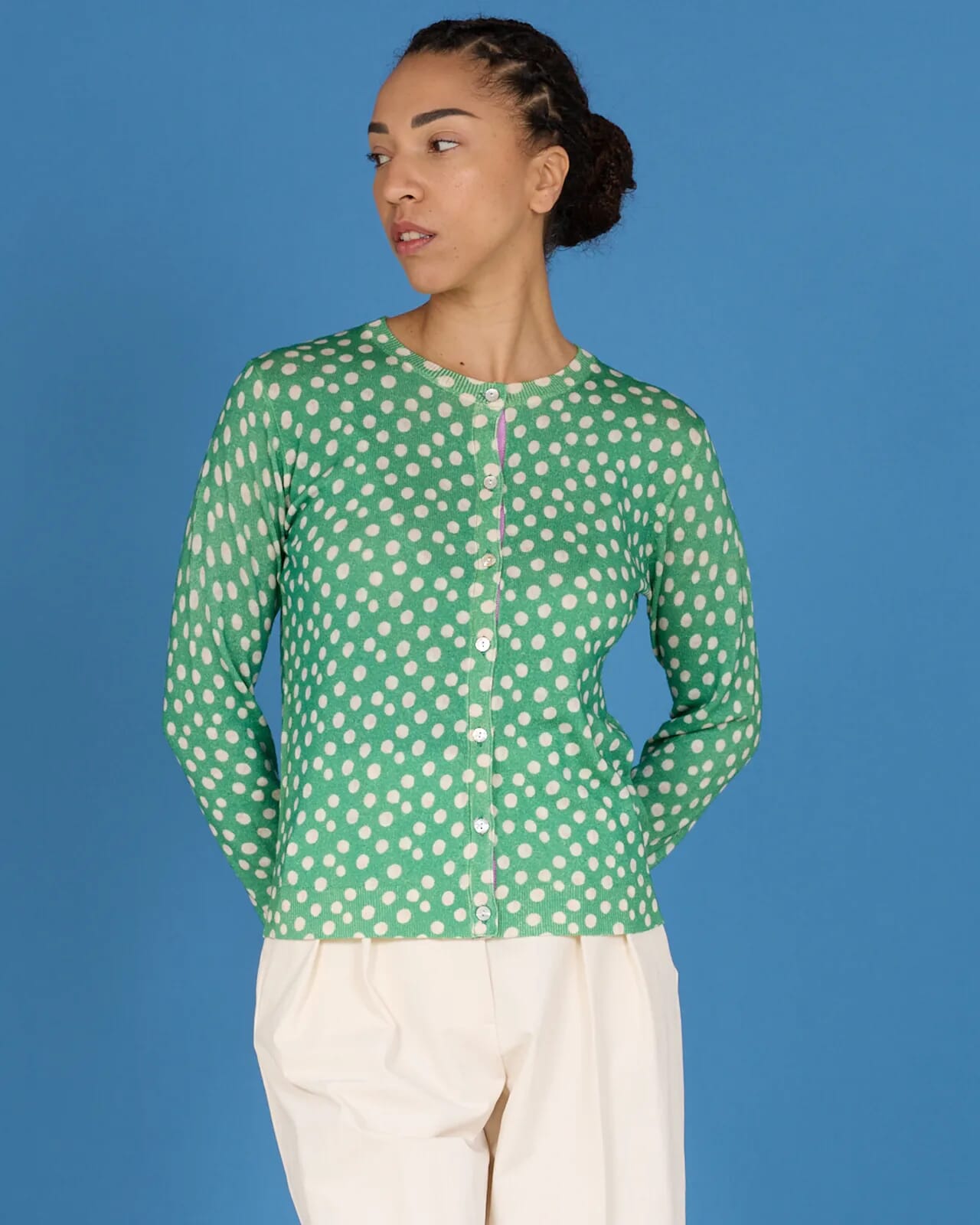 GEOMETRIC PRINT CREWNECK CARDIGAN COL. 266