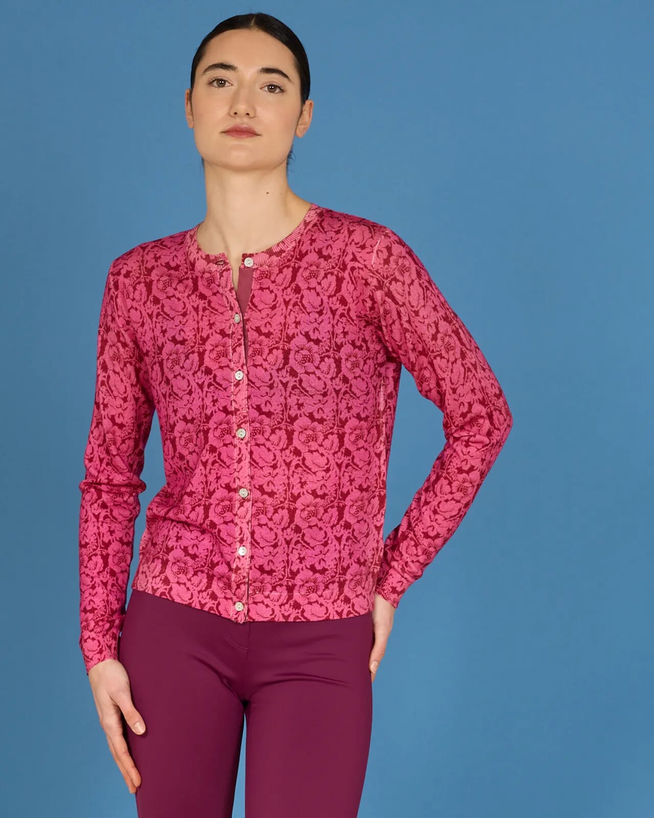 FLORAL PRINT CREWNECK CARDIGAN COL. 325