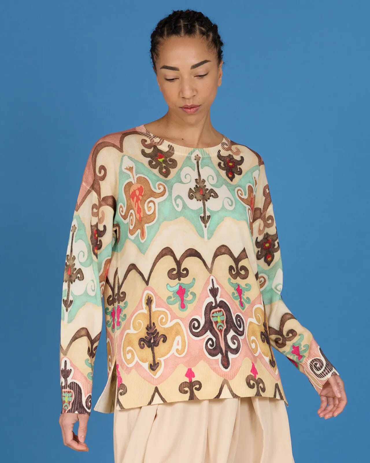 ABSTRACT PRINT BOAT NECK JUMPER COL.200