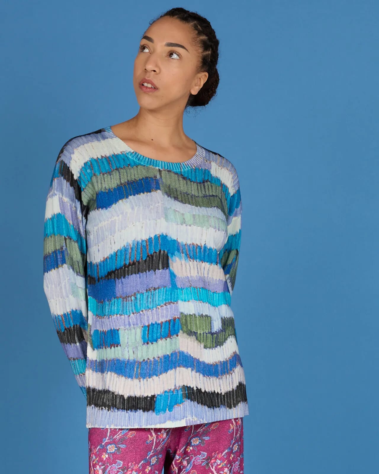 ABSTRACT PRINT BOAT NECK JUMPER COL.222