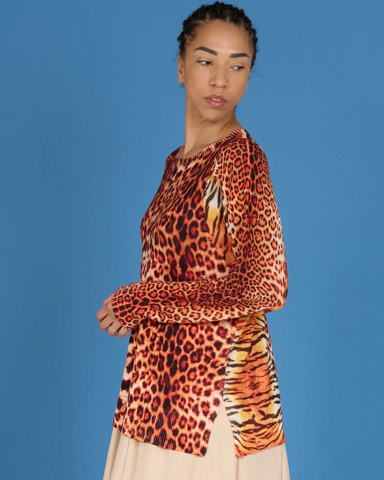 LEOPARD PRINT BOAT NECK JUMPER COL.258