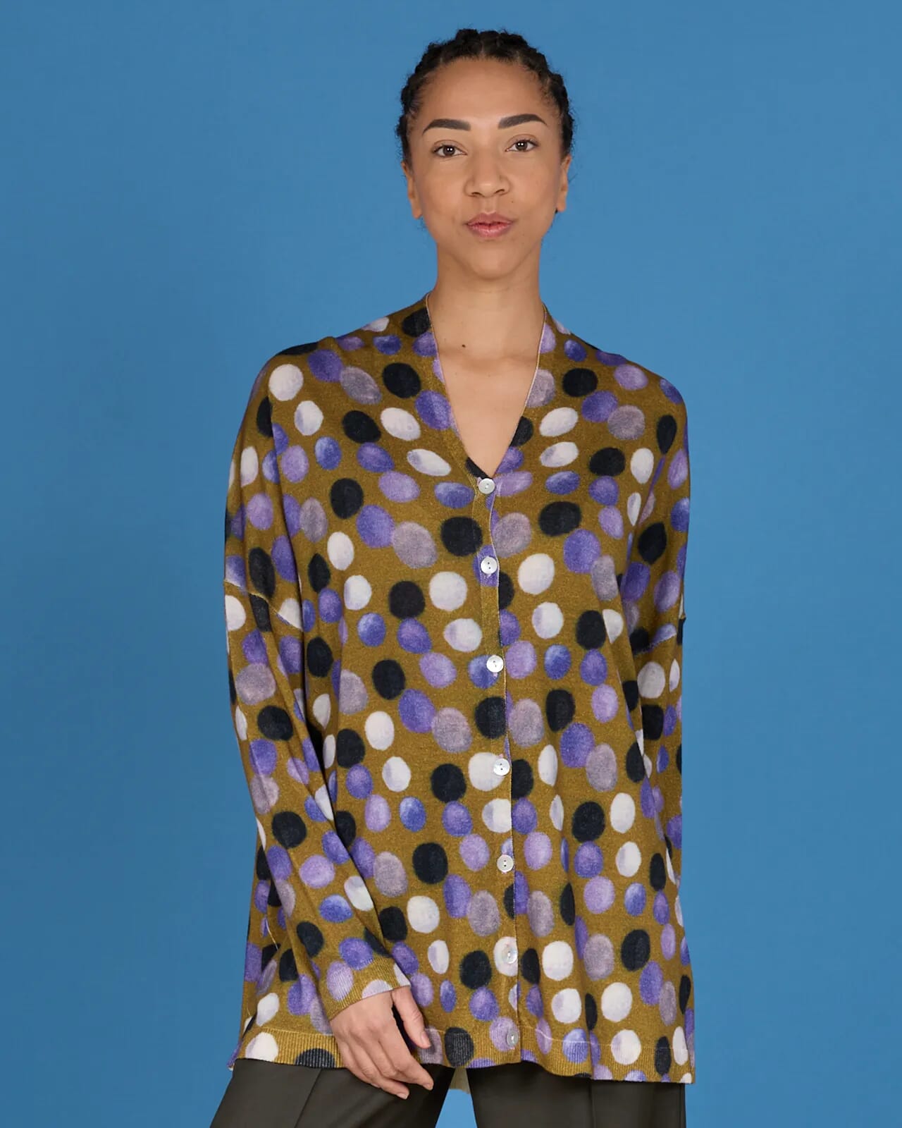 GEOMETRIC PRINT LOOSE-FIT CAR- DIGAN COL.210