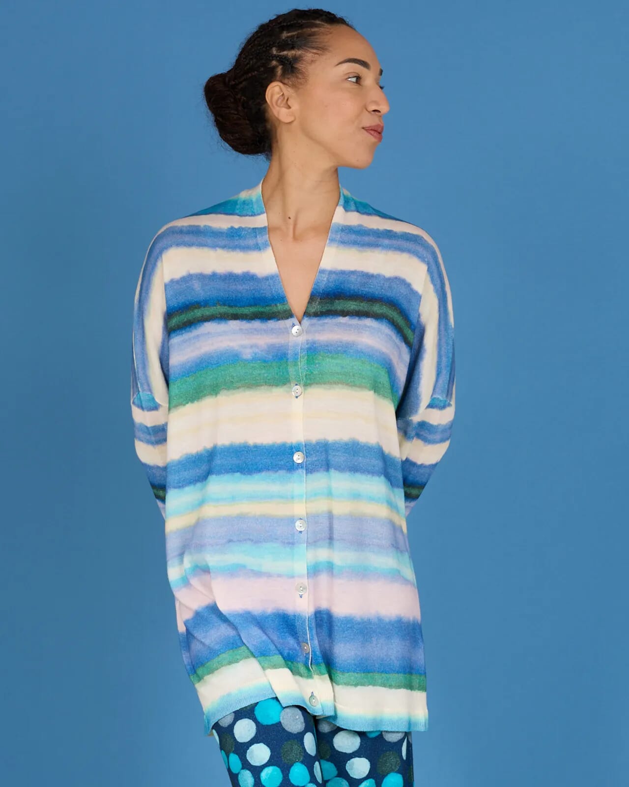 ABSTRACT PRINT LOOSE-FIT CARDIGAN COL.326