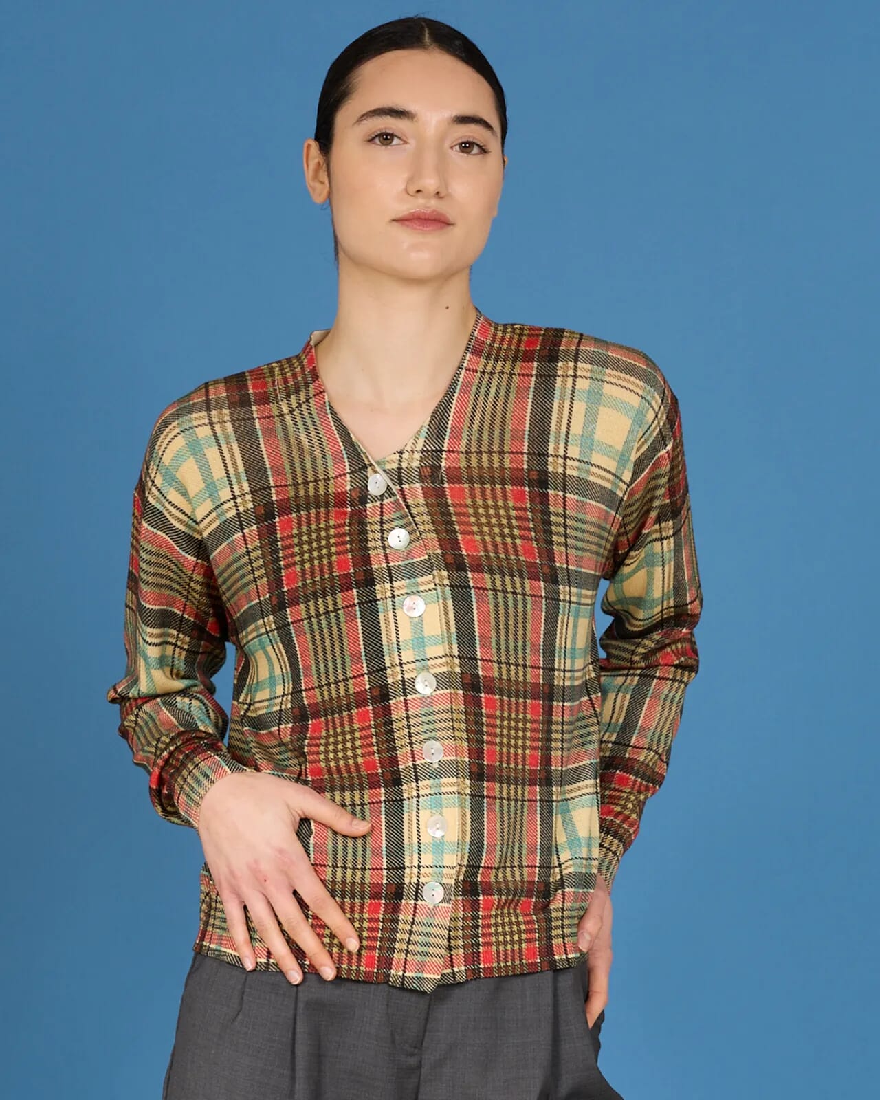 GEOMETRIC PRINT ASYMMETRIC CARDIGAN COL.236