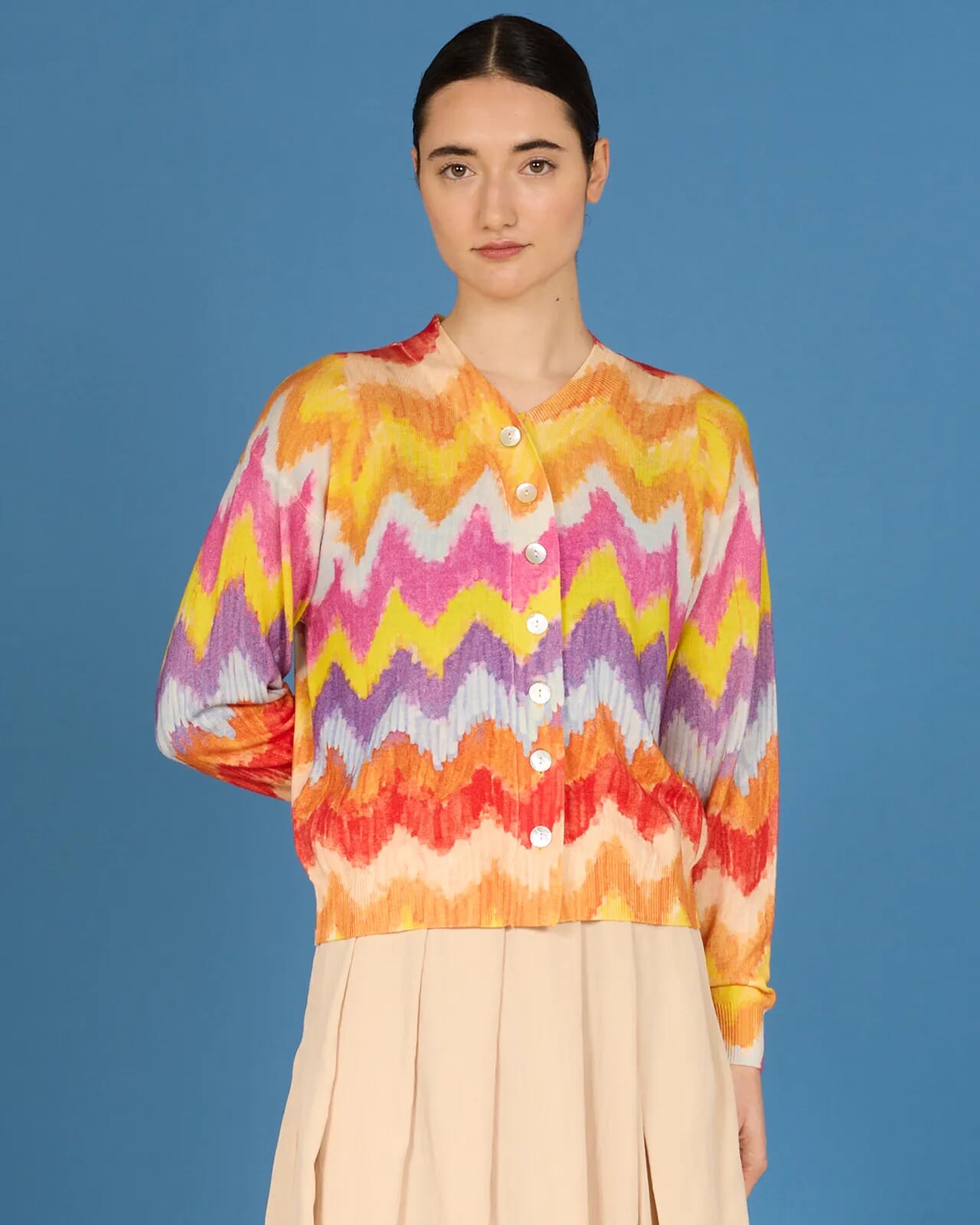 ABSTRACT PRINT ASYMMETRIC CARDIGAN COL.245