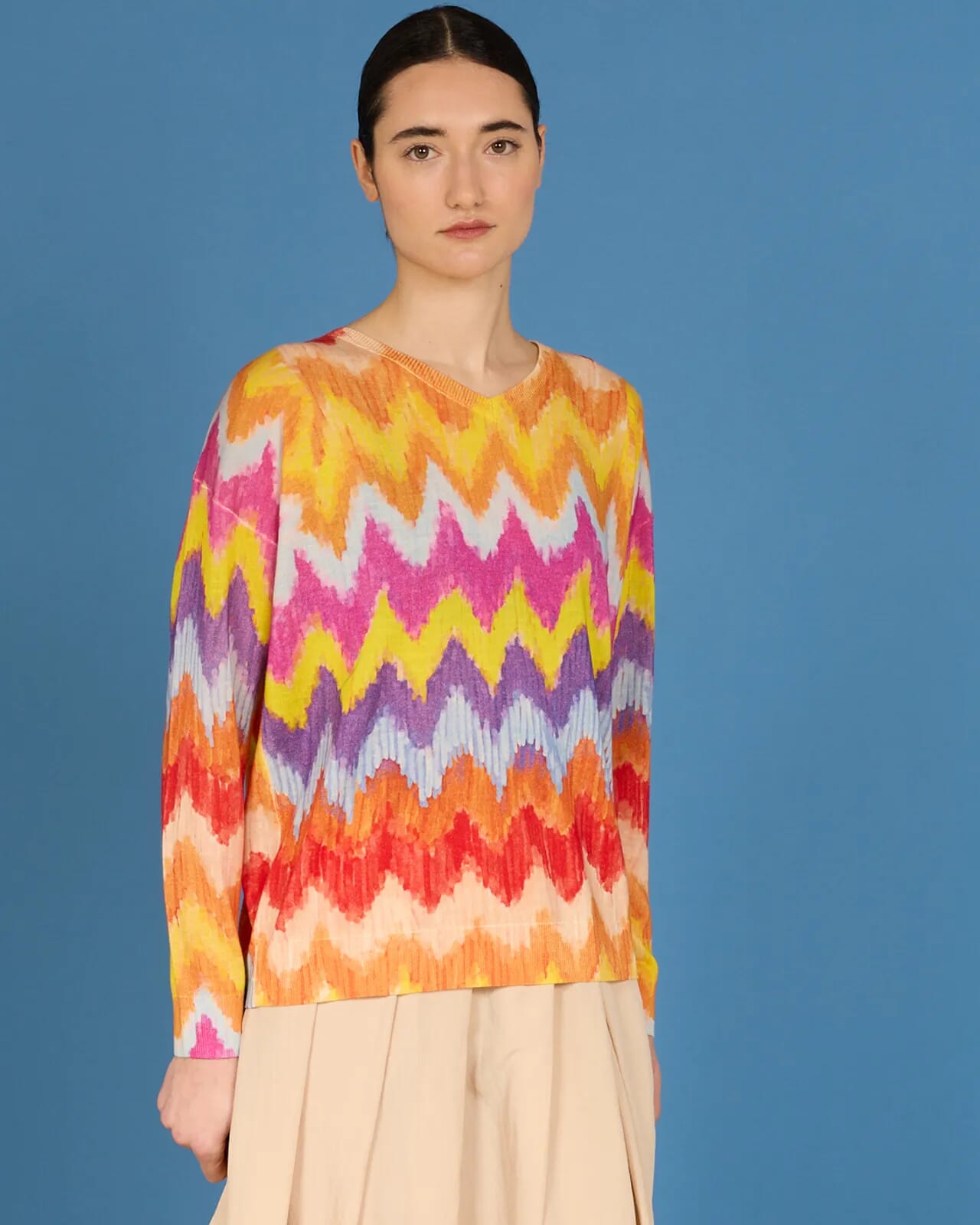 ABSTRACT PRINT BATWING V NECK JUMPER COL.245