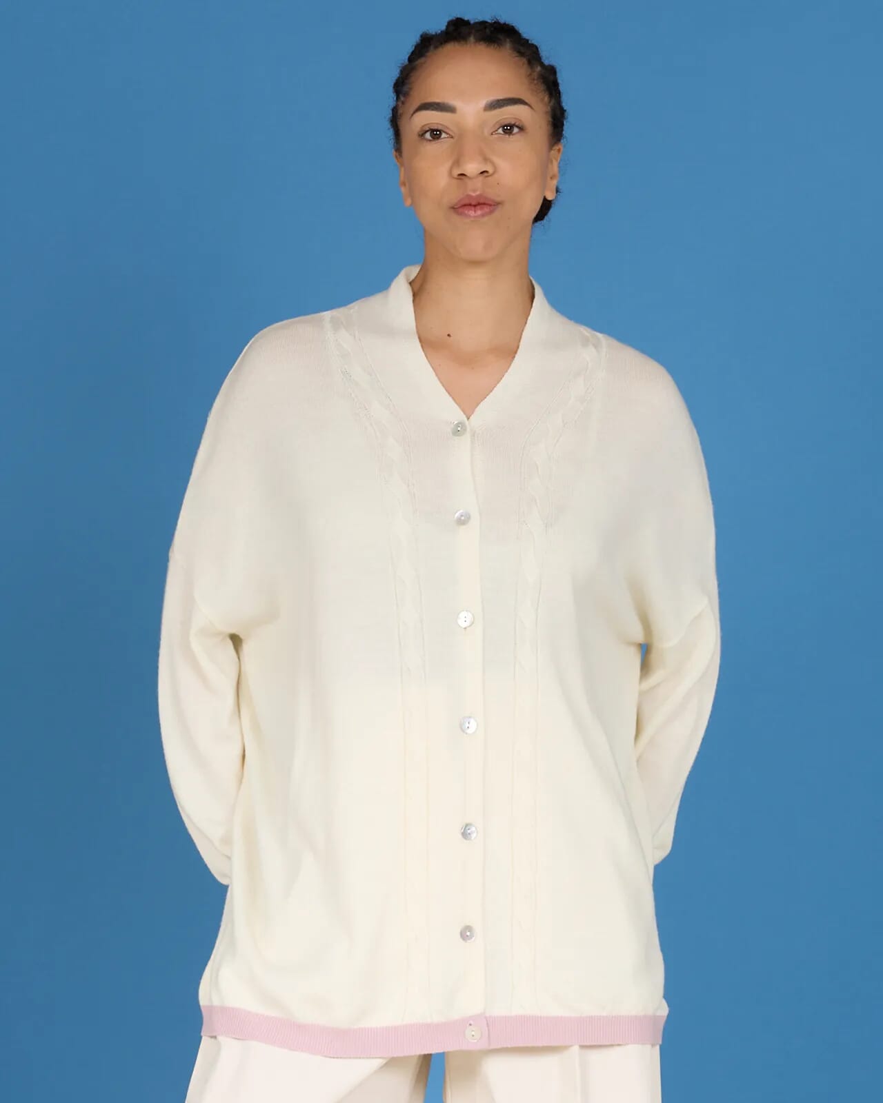 SOLID COLOUR BRAID CARDIGAN COL.014