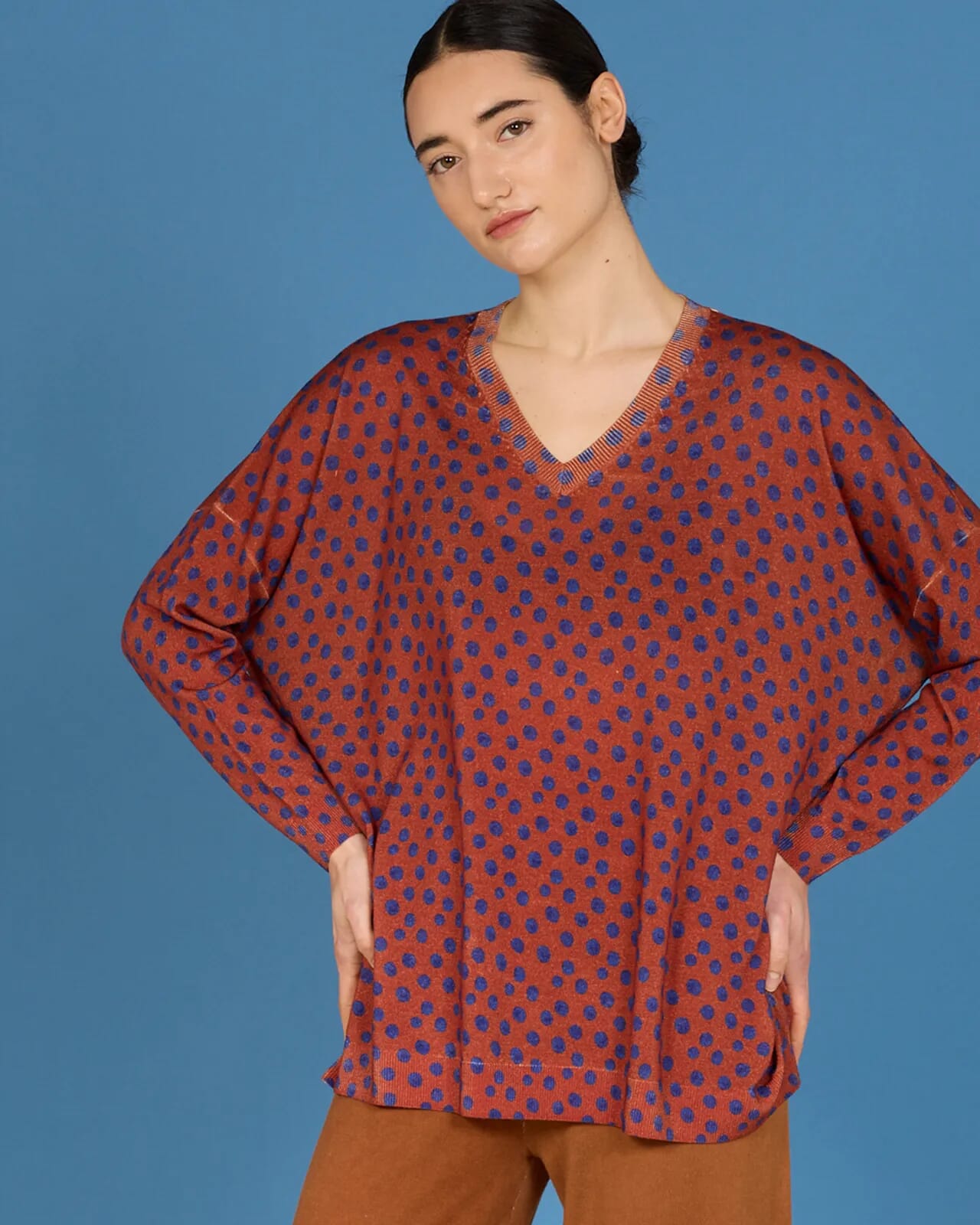 ABSTRACT PRINT V NECK OVER- SIZED JUMPER COL.265