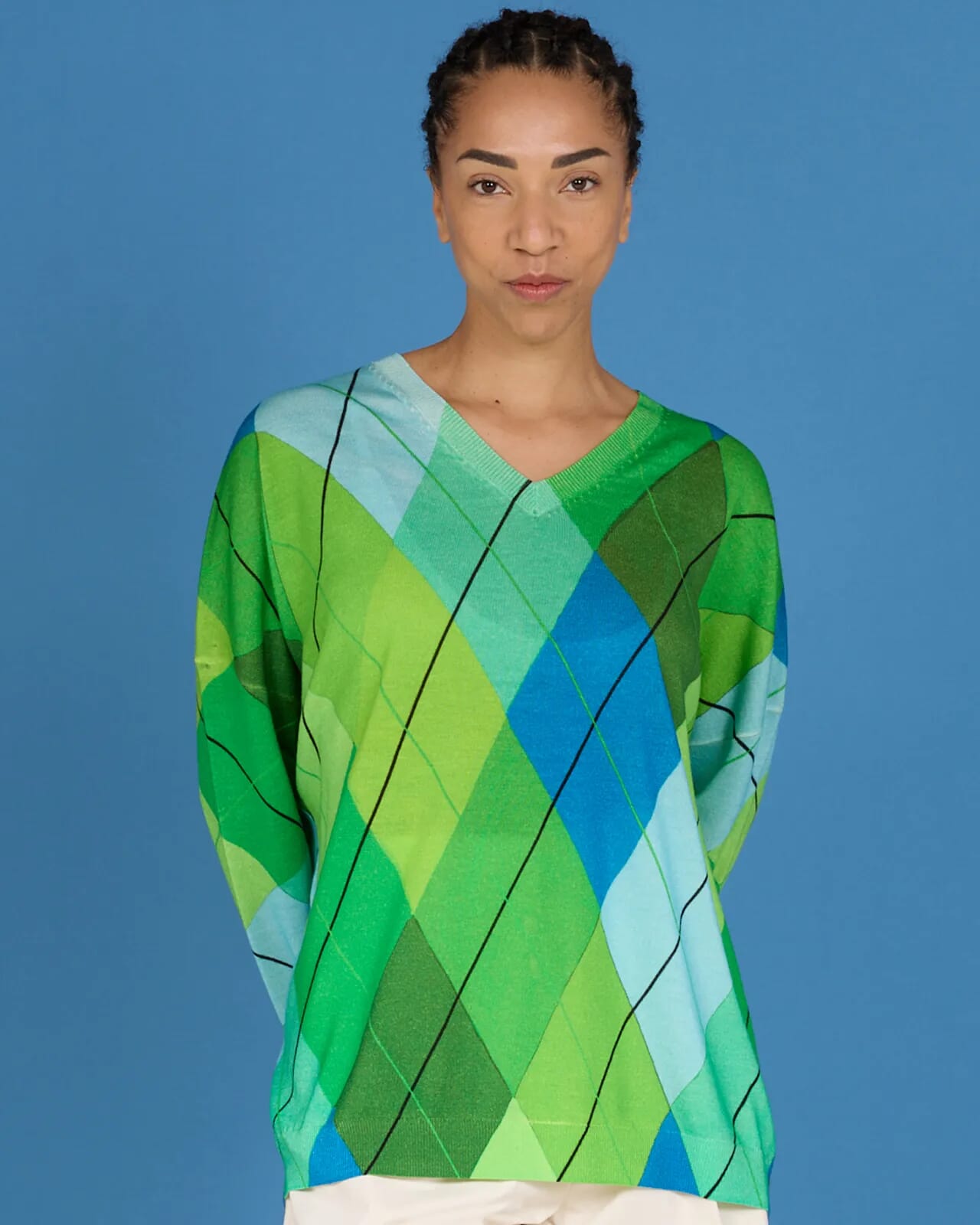 GEOMETRIC PRINT V NECK OVERSIZED JUMPER COL.273