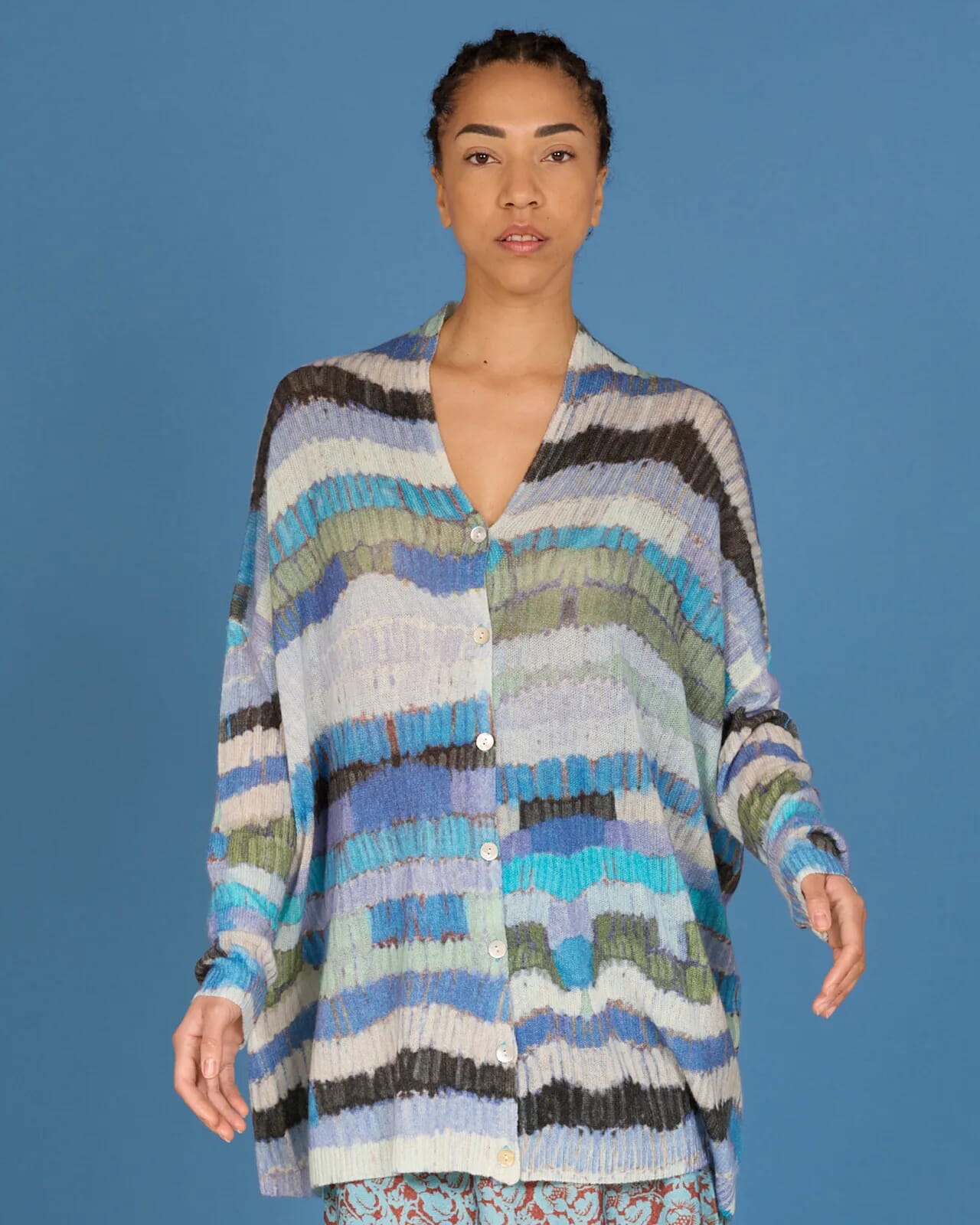 ABSTRACT PRINT WIDE LONG CARDIGAN COL.222