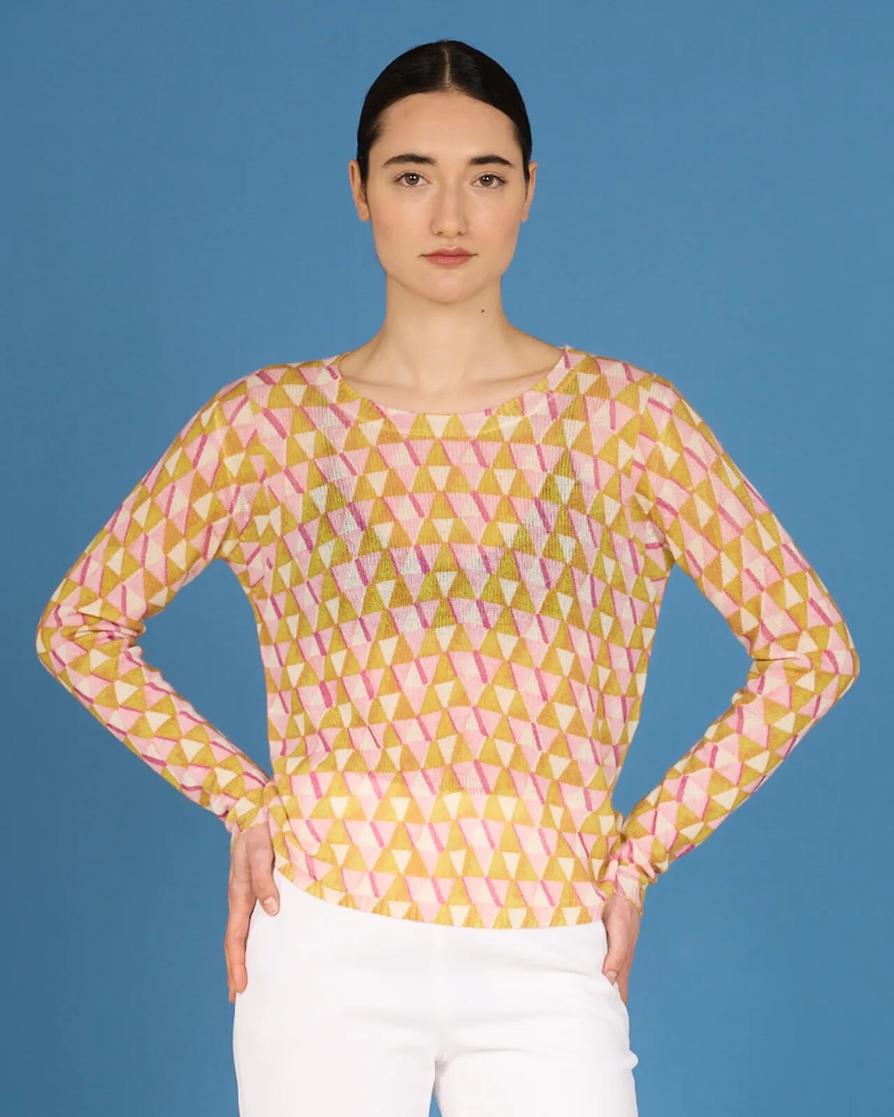 GEOMETRIC PRINT CREWNECK JUMPER COL.254