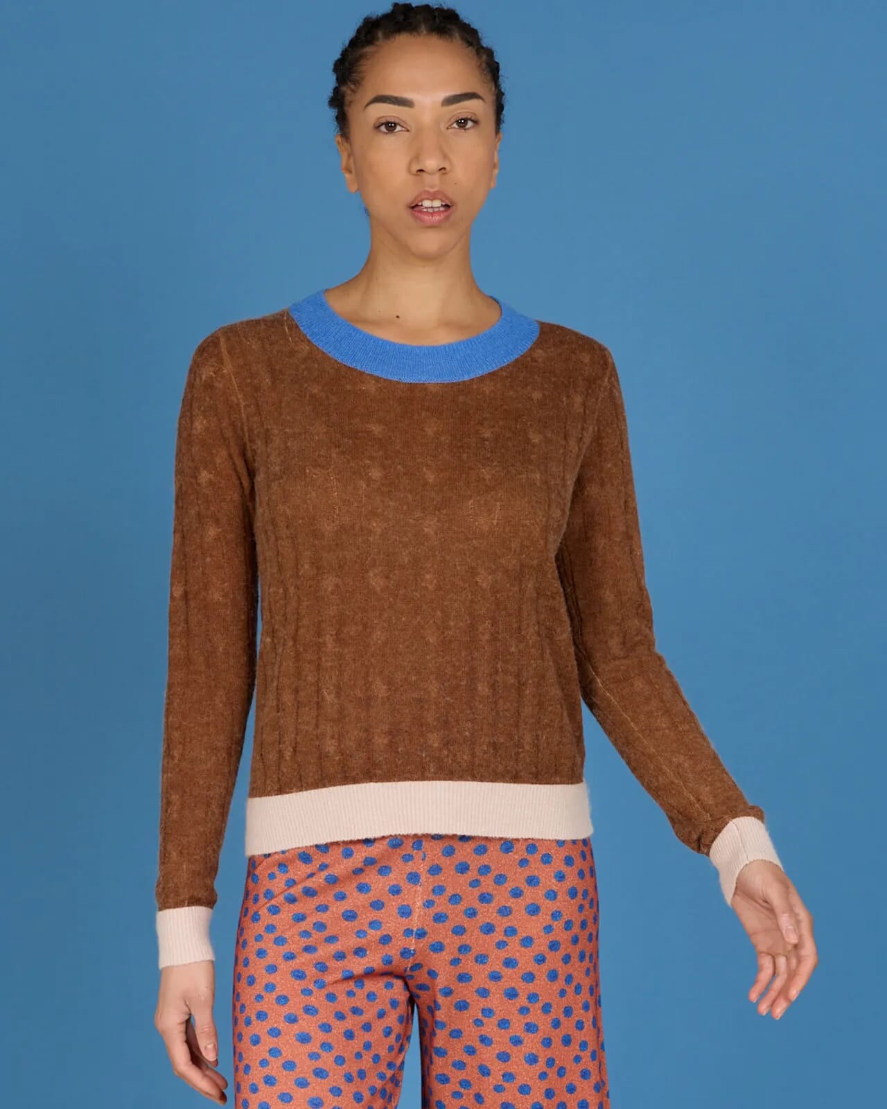 SOLID COLOR PRINT CREWNECK BRAID JUMPER COL.010