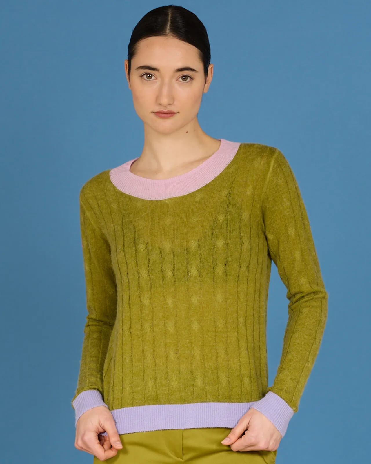 SOLID COLOR PRINT CREWNECK BRAID JUMPER COL.021